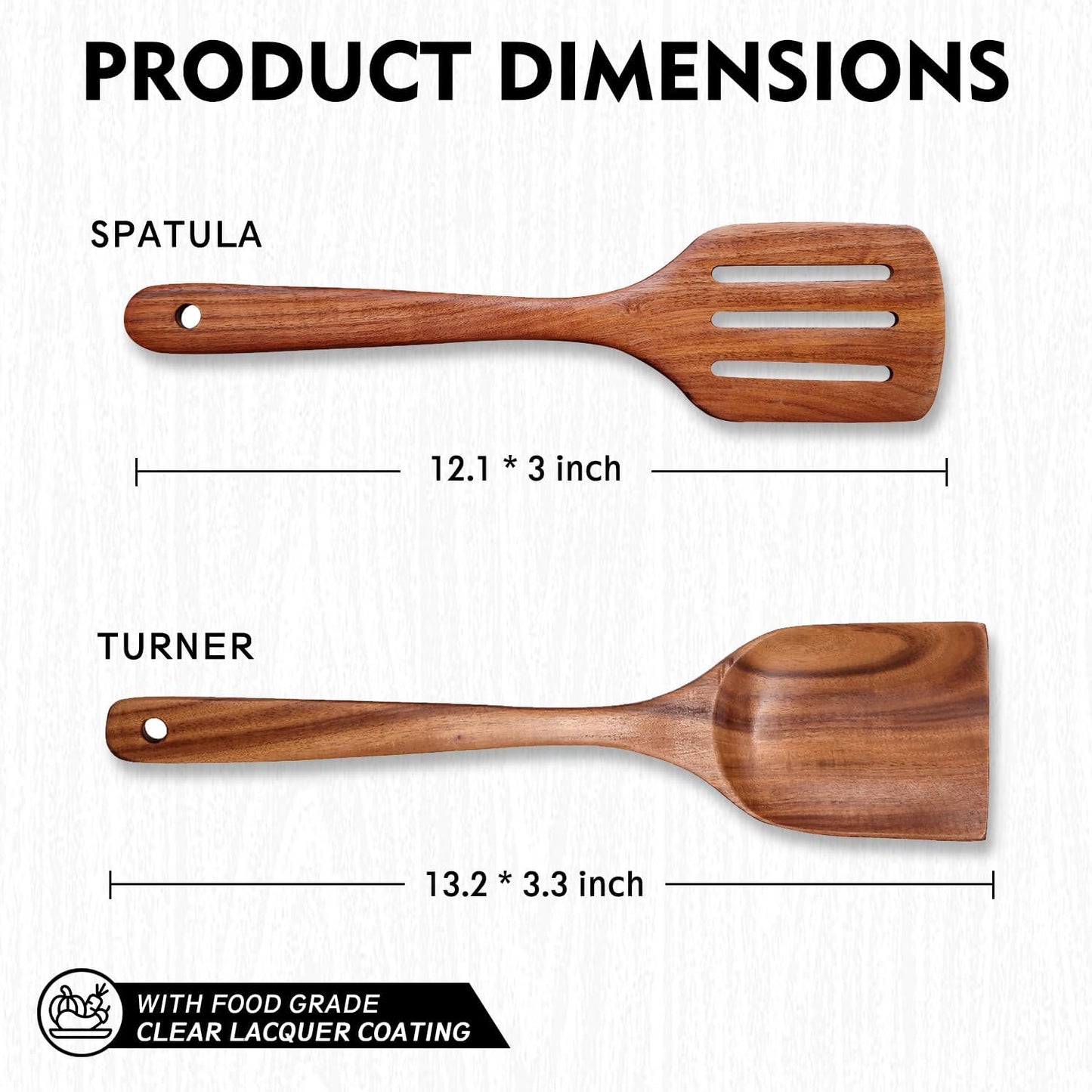Wooden Spatulas for Cooking Non-Stick Kitchen Pan Toolset 2 PCS Set, Natural Teak Kitchen Utensils,Smooth Finish Utensils Fried Spatula,Turner Non-Stick Wooden Cooking Utensils