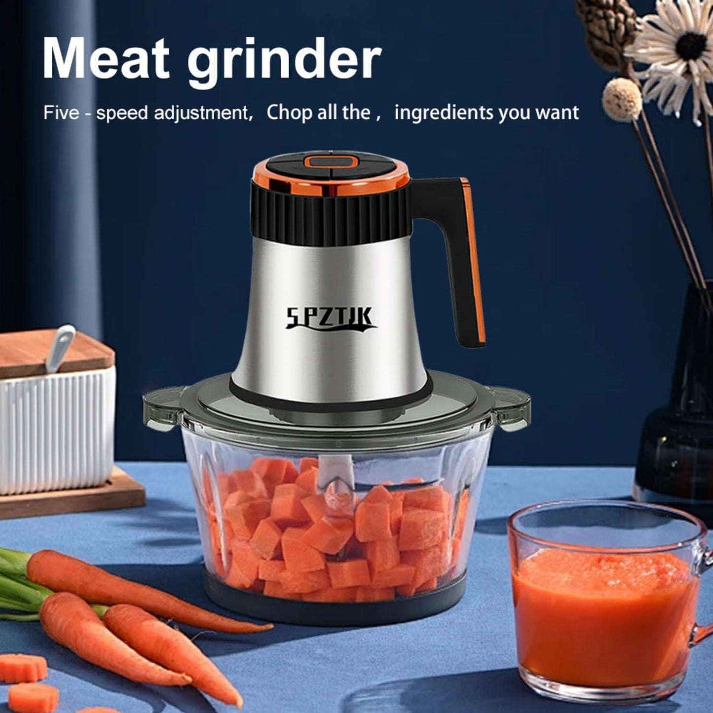 Food Processor, 5-Speed Electric Food Chopper with Vegetable Chopper & Meat Grinder - 2 Bowls (8 Cup Stainless Steel+8 Cup Glass), 300W, 2 Sets of 4 Bi-Level Blades for Vegetable/Fruits/Meat