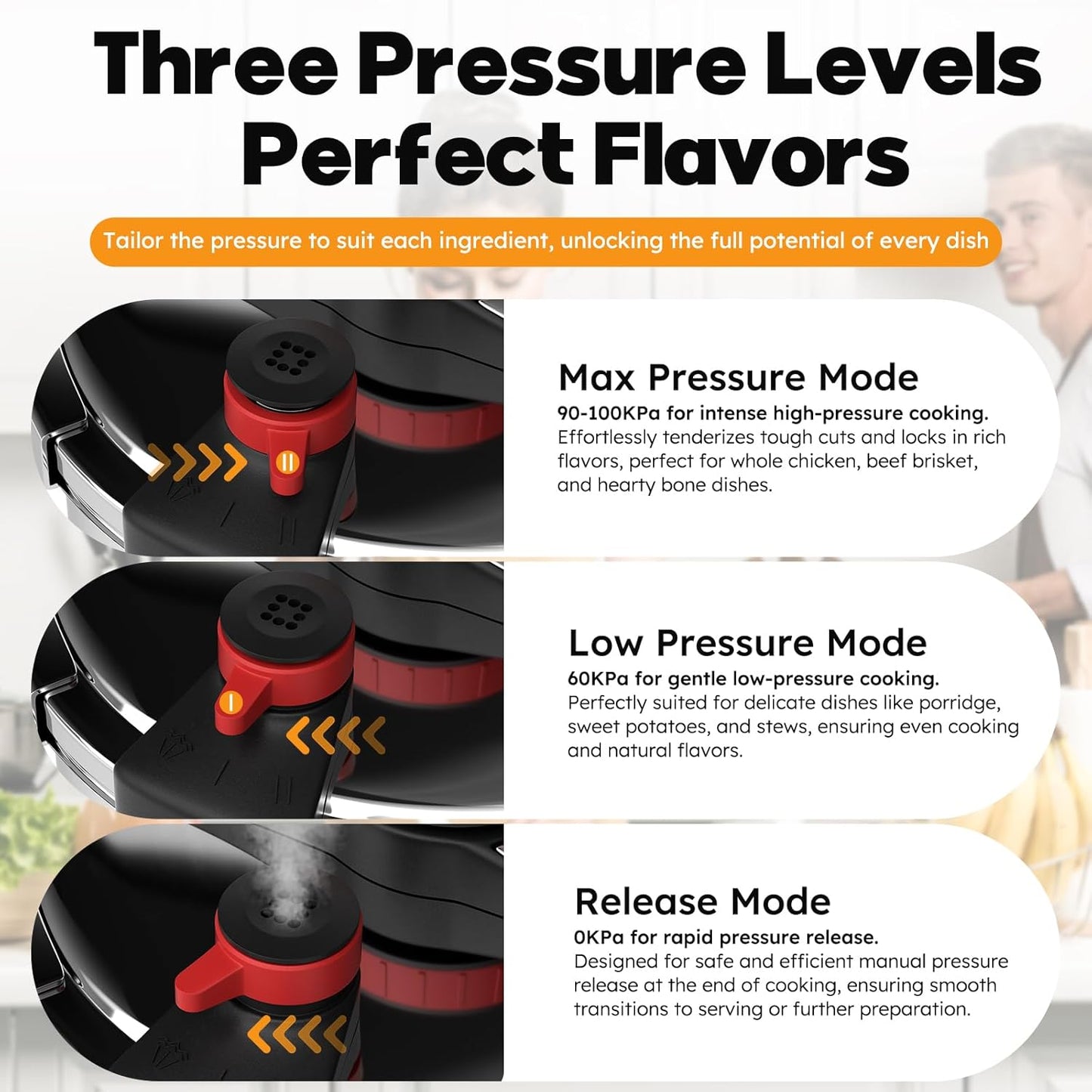 BreeRainz 8.45QT 304 Stainless Steel Pressure Cooker, 3-Stage PSI Settings, One-Hand Locking,Explosion-Proof Pot w/Extra Glass Lid, Timer, Steaming Rack(Induction Compatible)