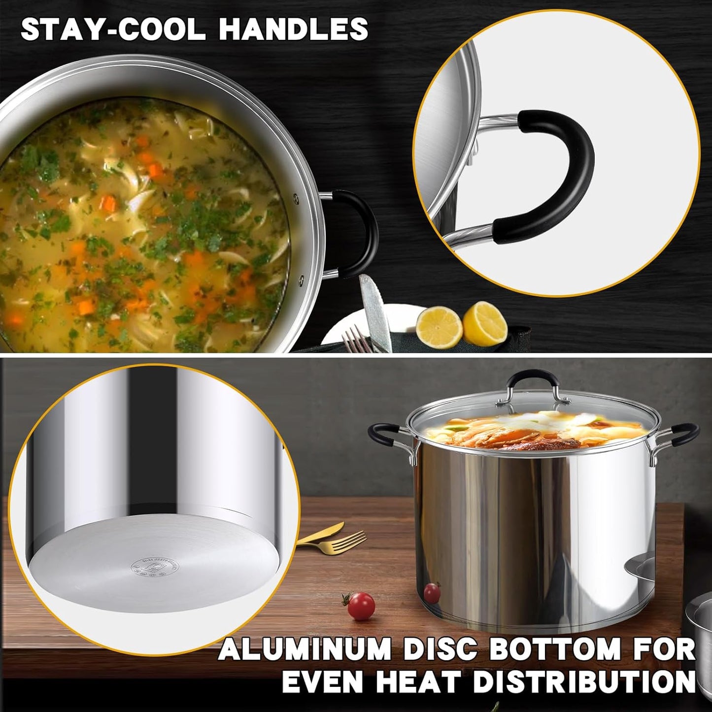 Cook N Home Stainless Steel Stock Pot with Lid 3 Quart, Cooking Sauce Pot Casserole Pan Saucier, Induction Compatible, Dishwasher Safe With Stay-Cool Handles, Silver