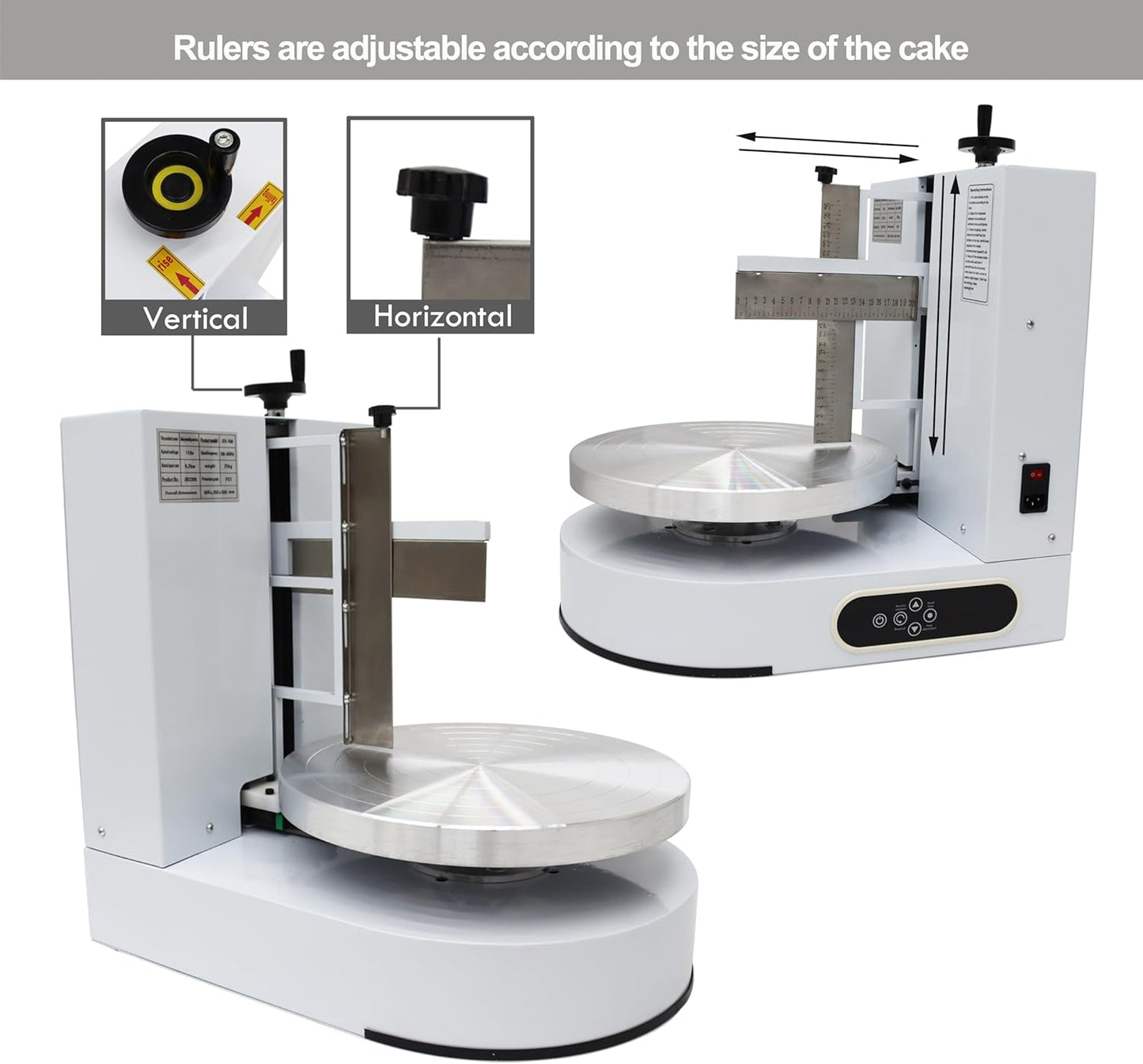 TECHTONGDA Cake Decorating Coating Machine Cream Spreading Automatic Frosting Turntable with Graduated Scraper 60-320RPM Rotating Speed for 4-12inch Cakes White