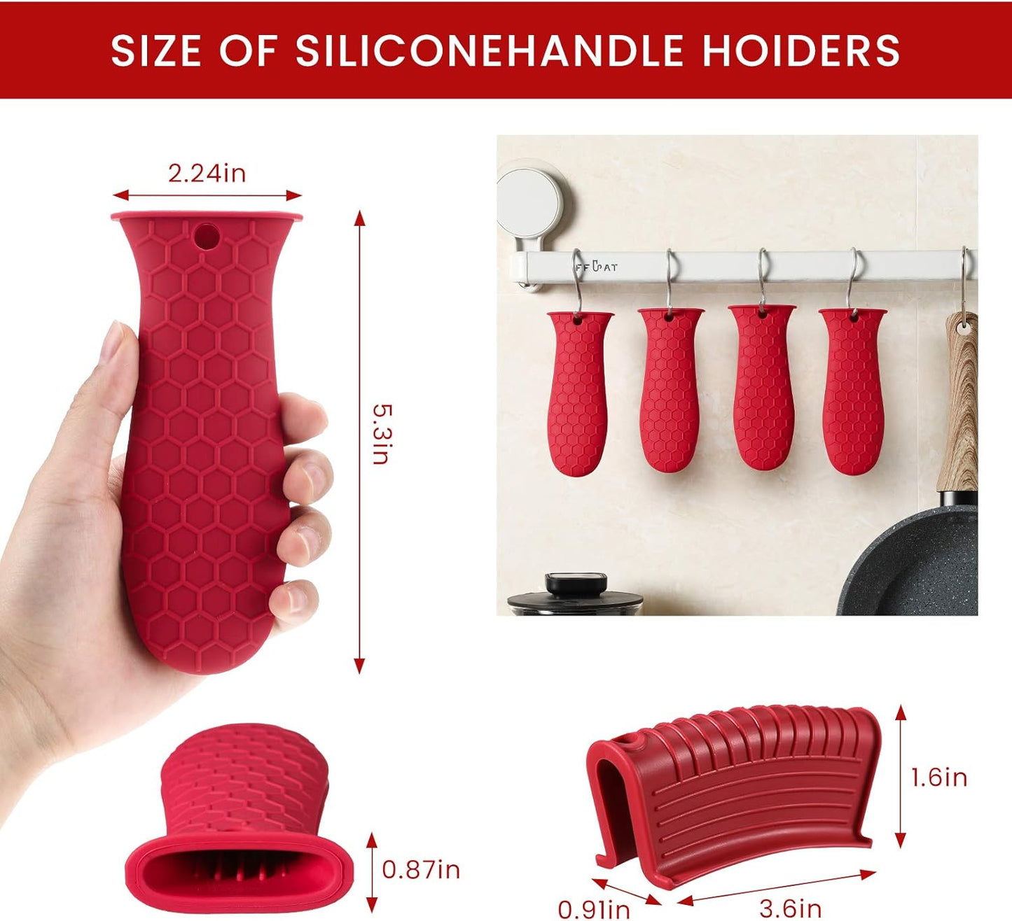 Patelai 8 Pcs Silicone Pot Holders Set Cast Iron Handle Cover Heat Resistant Pot Handle Covers Potholder Non Slip Reusable Pan Sleeve for Frying Pan Kitchen Supplies(Red)