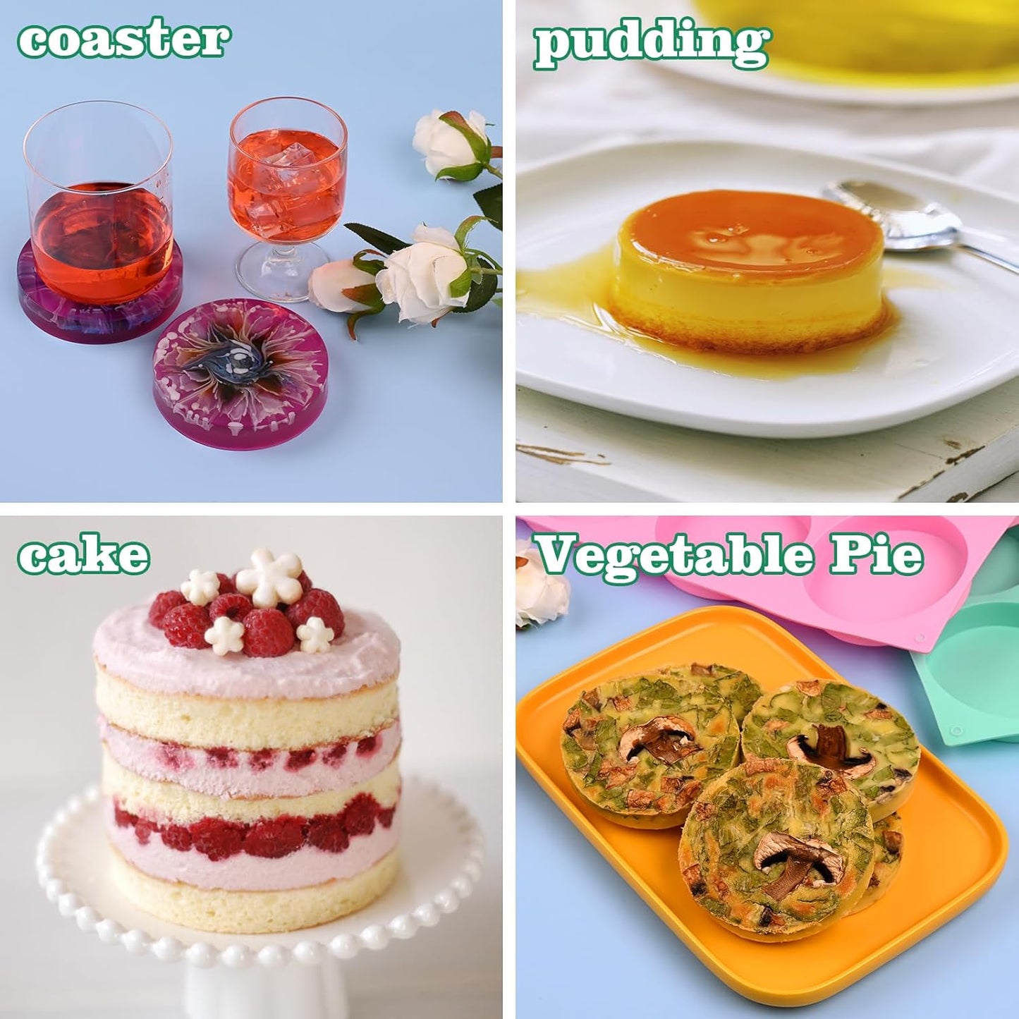 HUAKENER 2 Pcs Silicone Muffin Top Pans for Baking, 4 Inch Non-Stick Round Baking Molds for Mini Cake, Muffin Top, Dessert, Hamburger, Sandwiches Making