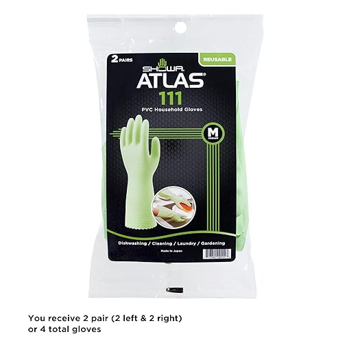 SHOWA 111 Skin-Friendly Cleaning Gloves, Dishwashing Kitchen Gloves with Cotton Flocked Liner, Reusable, Non-Slip, Made in Japan, Medium (2 Pair)