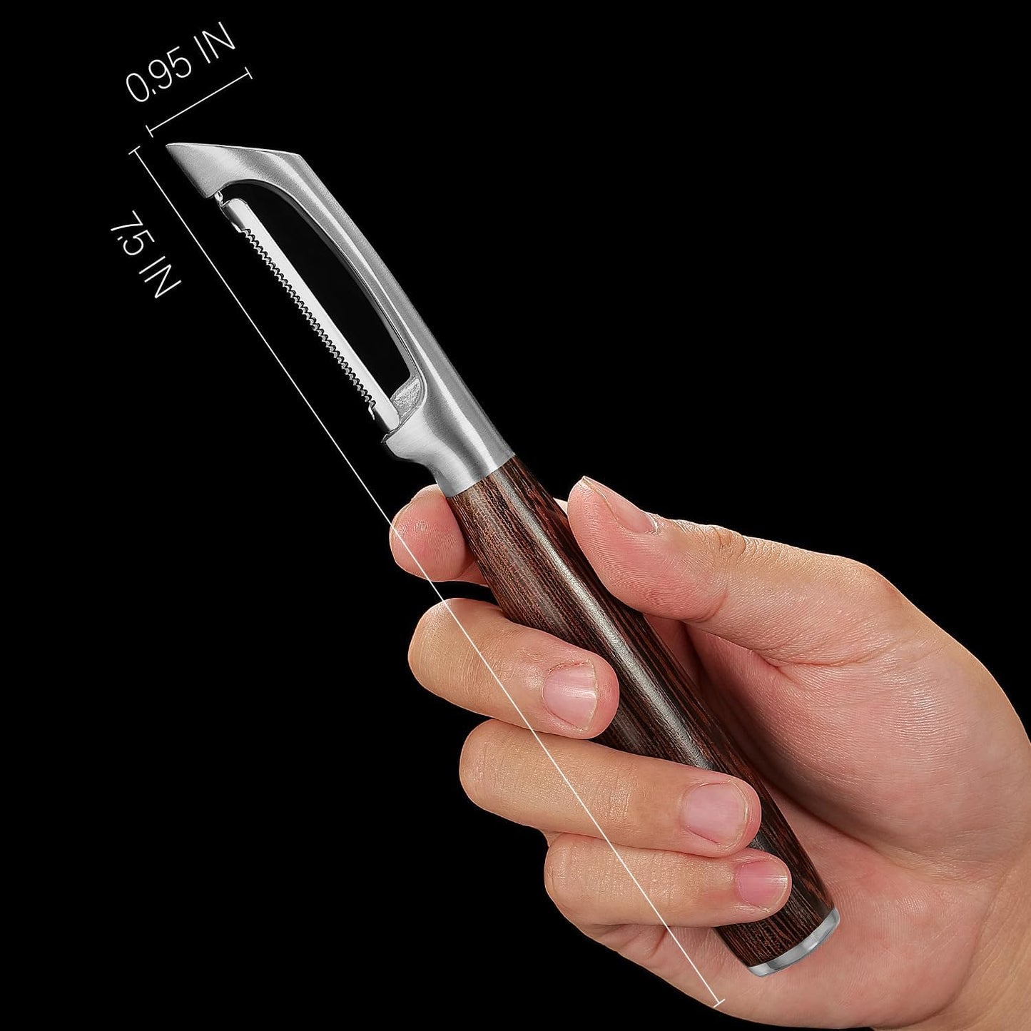 Serrated Blade Premium I Type 304 Stainless Steel Multifunctional Kitchen Peeler Real Wood Handle Ultra Sharp Blade Vegetable Potato Apple(Wenge)