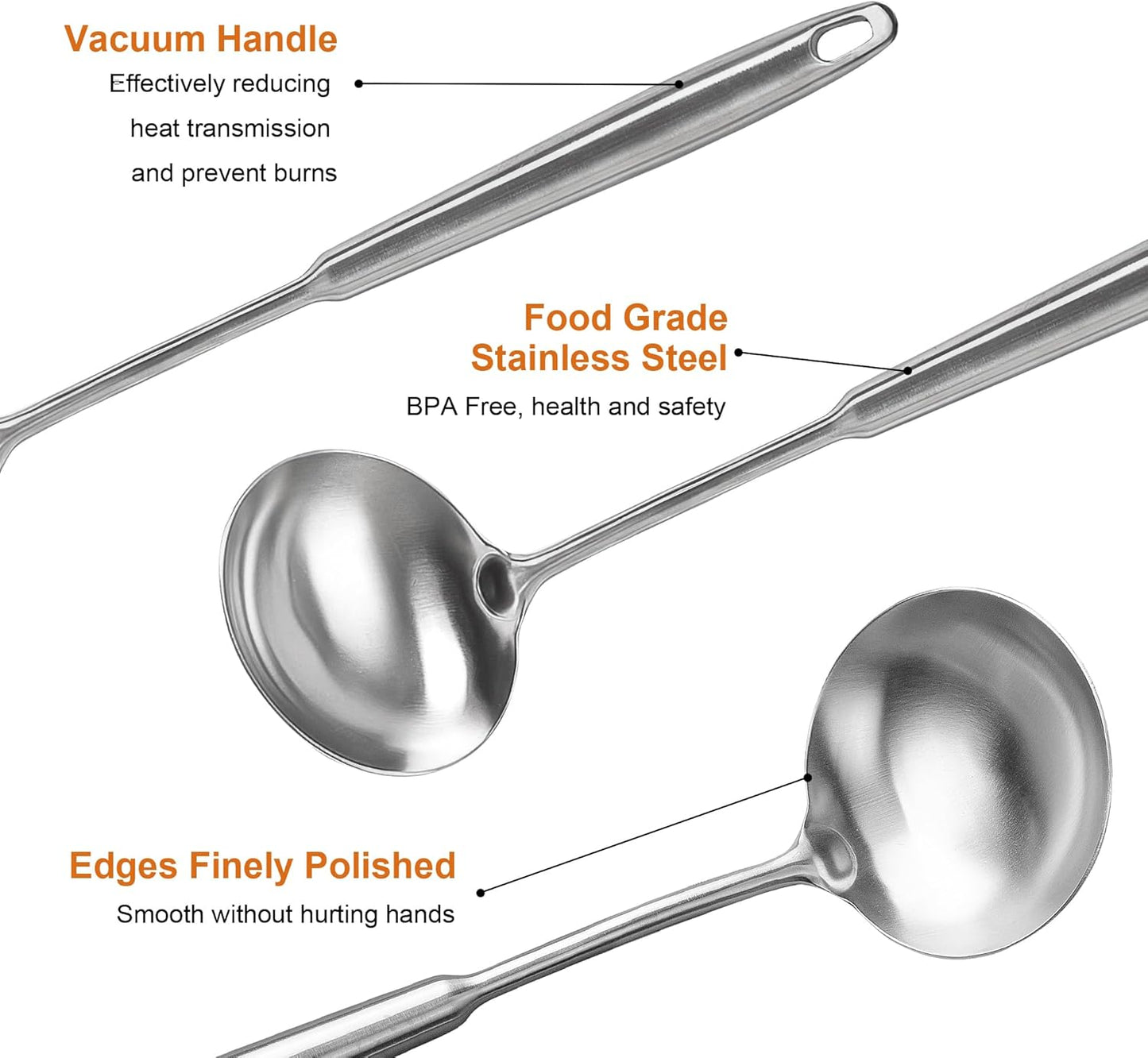 FJNATINH Stainless Steel Soup Ladle, Food Grade Metal Kitchen Utensil Ladle Spoon for Canning Soups Sauces, Easy to Clean, 15 Inches