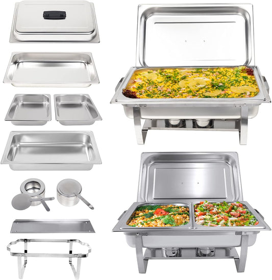 Valgus 2-Pack 8QT Stainless Steel Chafing Dish Buffet Chafer Set with Foldable Frame Water Trays, 2 Full Size, 4 Half Food Pans for Wedding, Parties, Banquet, Catering Events