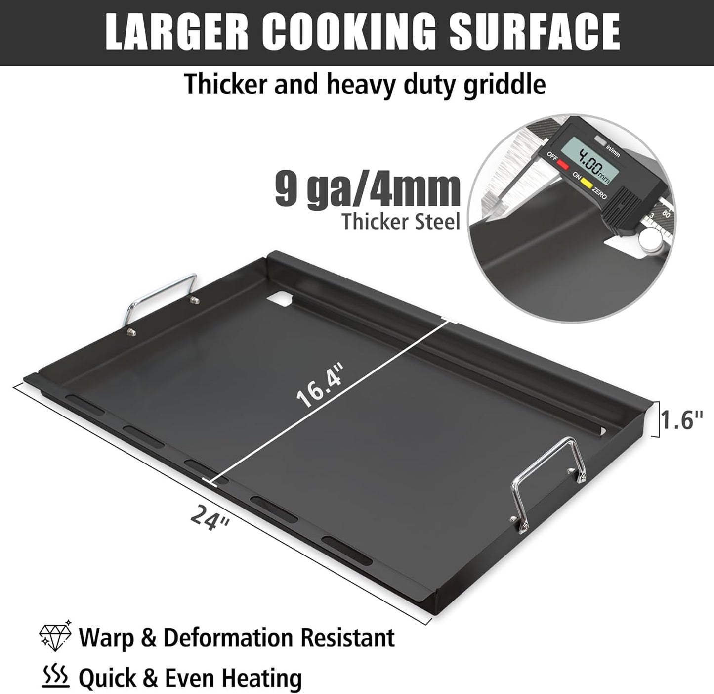 SafBbcue Full Size Griddle Inserts for Kenmore 146.16197210 146.16142210 146.16198210 146.16222010 146.16197211 Flat Top Griddle for Kenmore Grill Parts 4 Burner 146.16198211, Carbon Steel