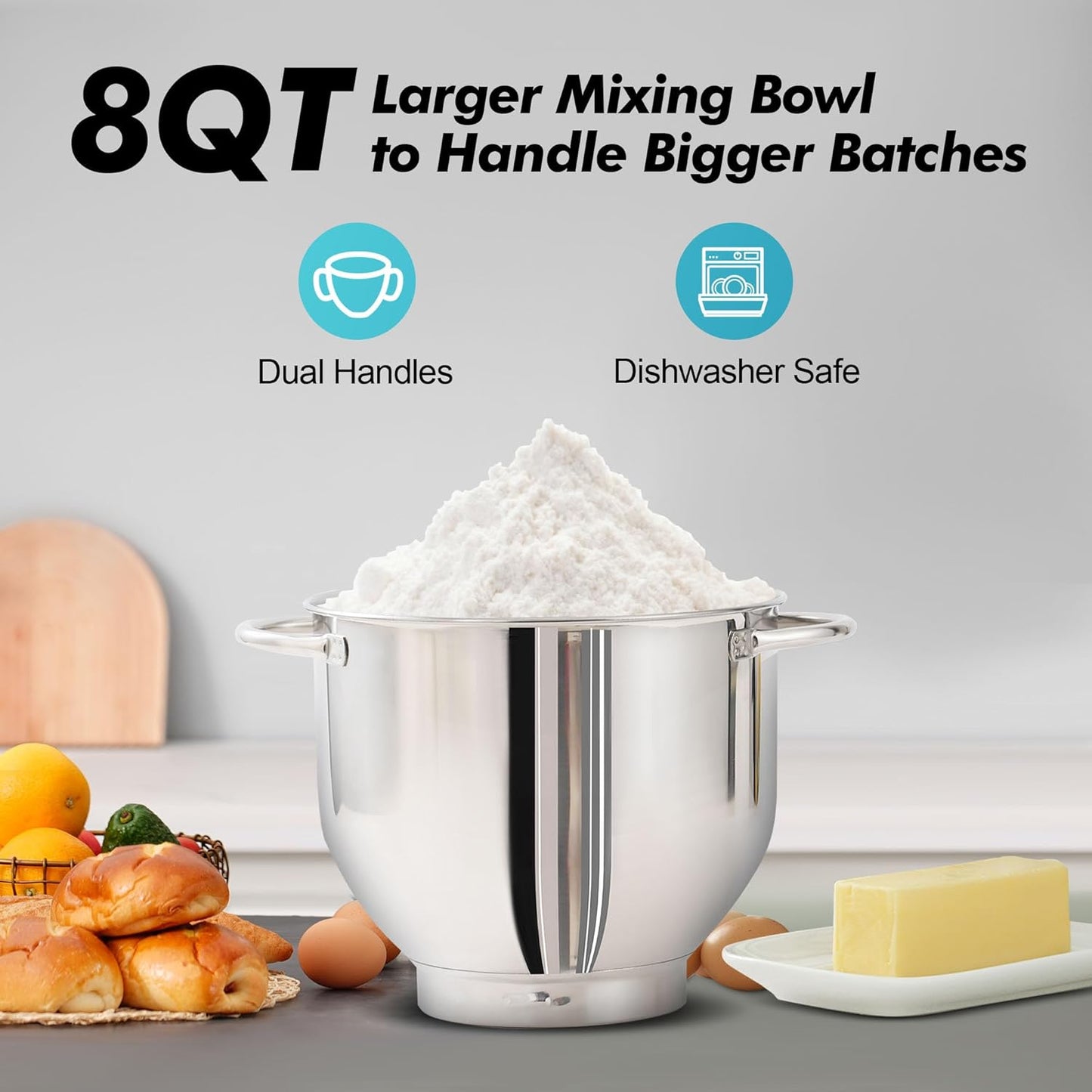 Aucma Stand Mixer, 900W 8QT Large Kitchen Mixer, Kitchen Electric Mixers with Dough Hook, Wire Whip & Beater (Blue, 8QT)