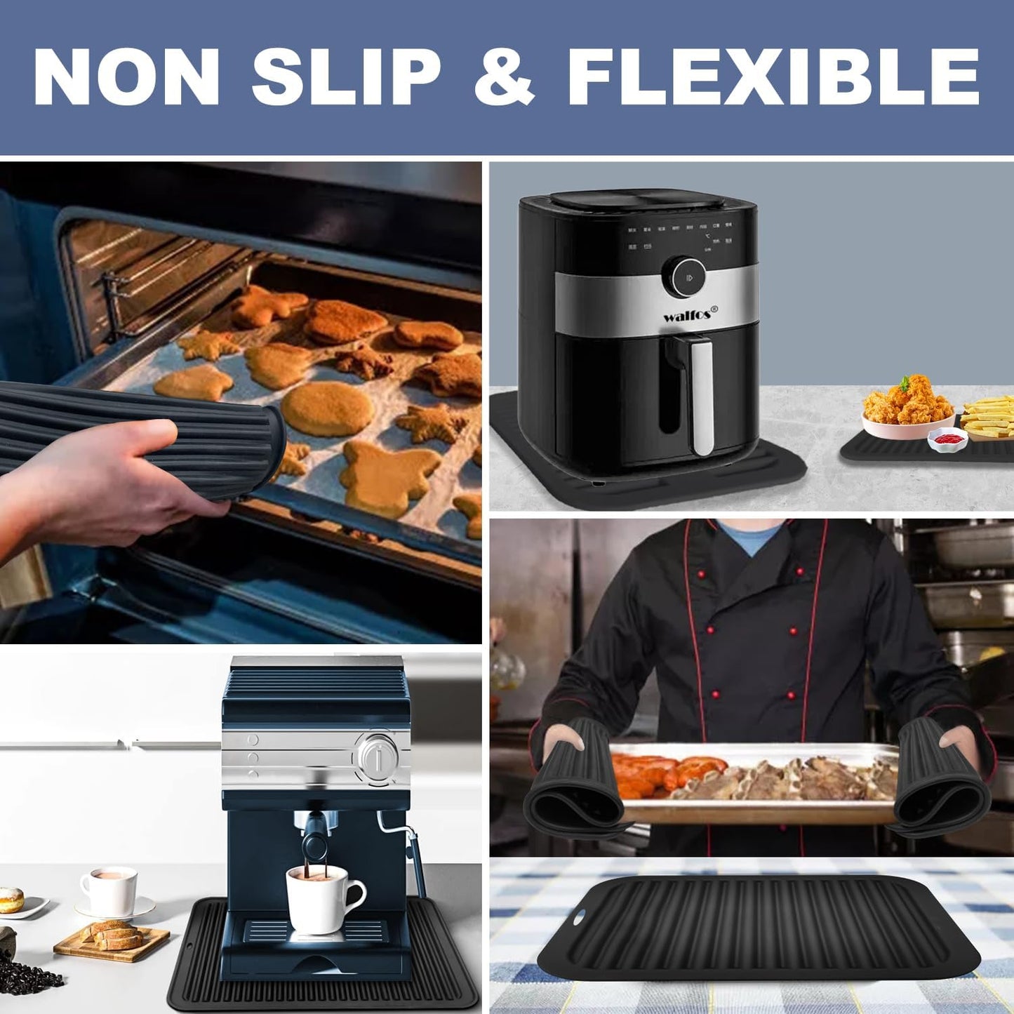 Walfos XXL Silicone Trivet 16x12 Inch, Trivets for Hot Pots and Pans, Heat Resistant Pot Holders Hot Pads for Kitchen Quartz Countertops, Hot Dishes, 4 Pack