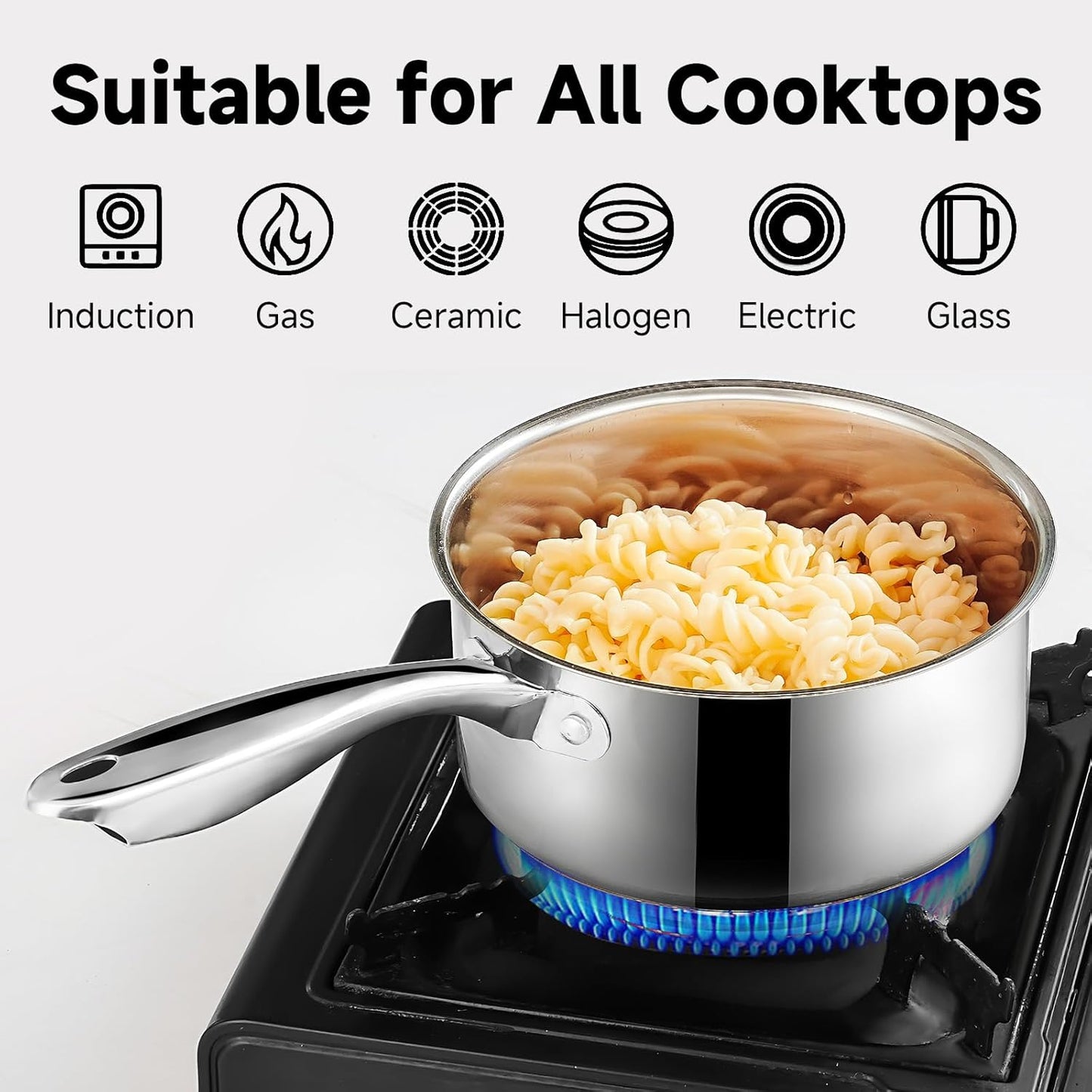 1Qt & 2Qt & 3QT Stainless Steel Sauce Pan Set with Lid,6 Pcs Non Stick Saucepan,Small Kitchen Pots,Induction Compatible,PFOA FREE