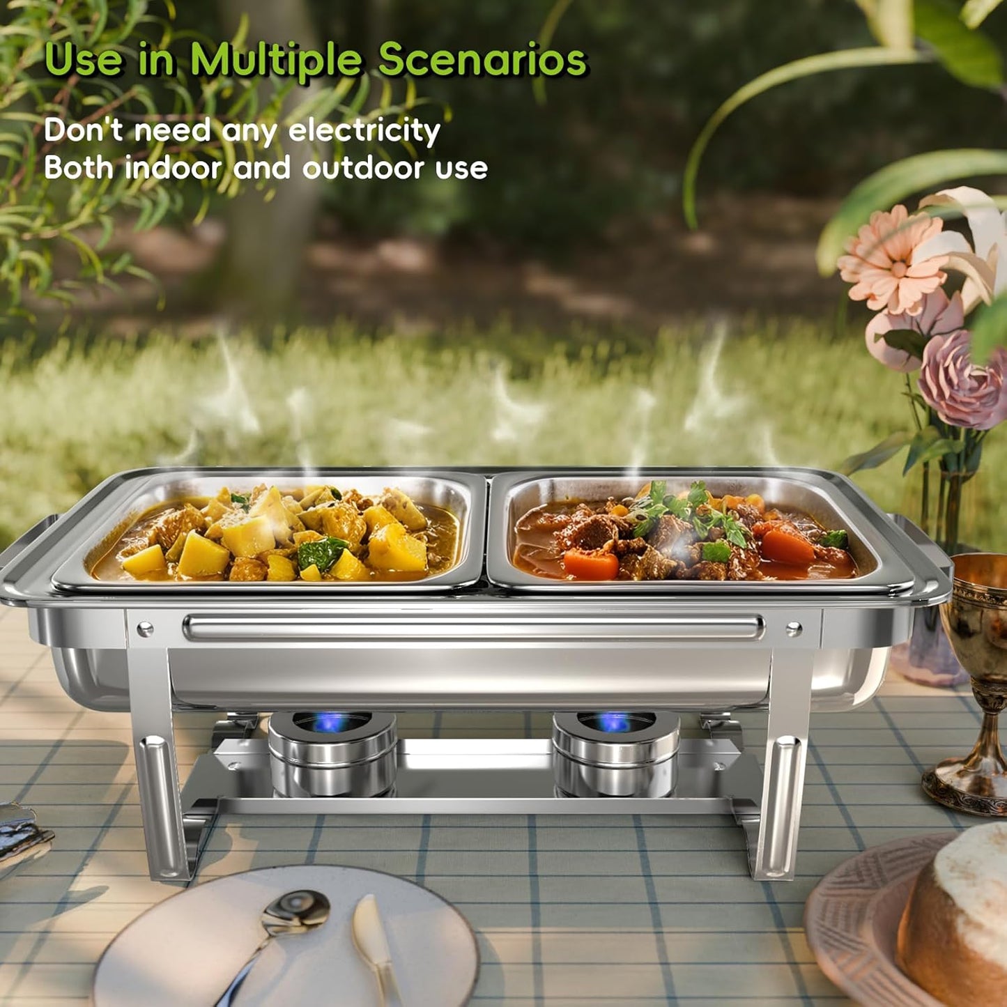 sifer 9Qt 2Pack [Multi-Size] Chafing Dish for Buffet | 80% Faster Screwless Assembly & Stackable Design for Wedding/Home/Christmas Buffets