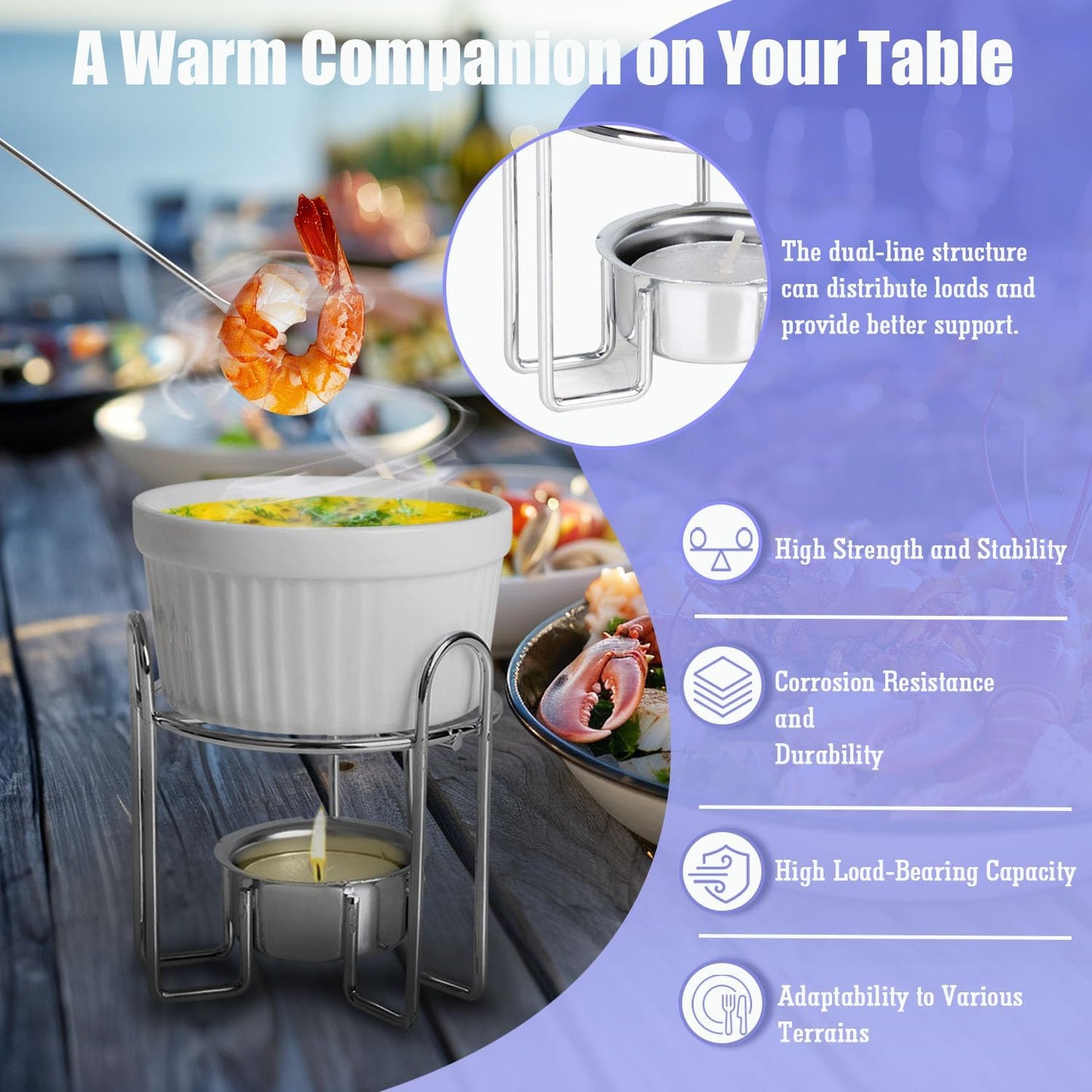 Artestia Butter Warmers Set, 4-Piece Ceramic Butter Warmer with Tea Light Candles, Crab Boil Party Supplies - Dishwasher, Microwave, Oven Safe (White)