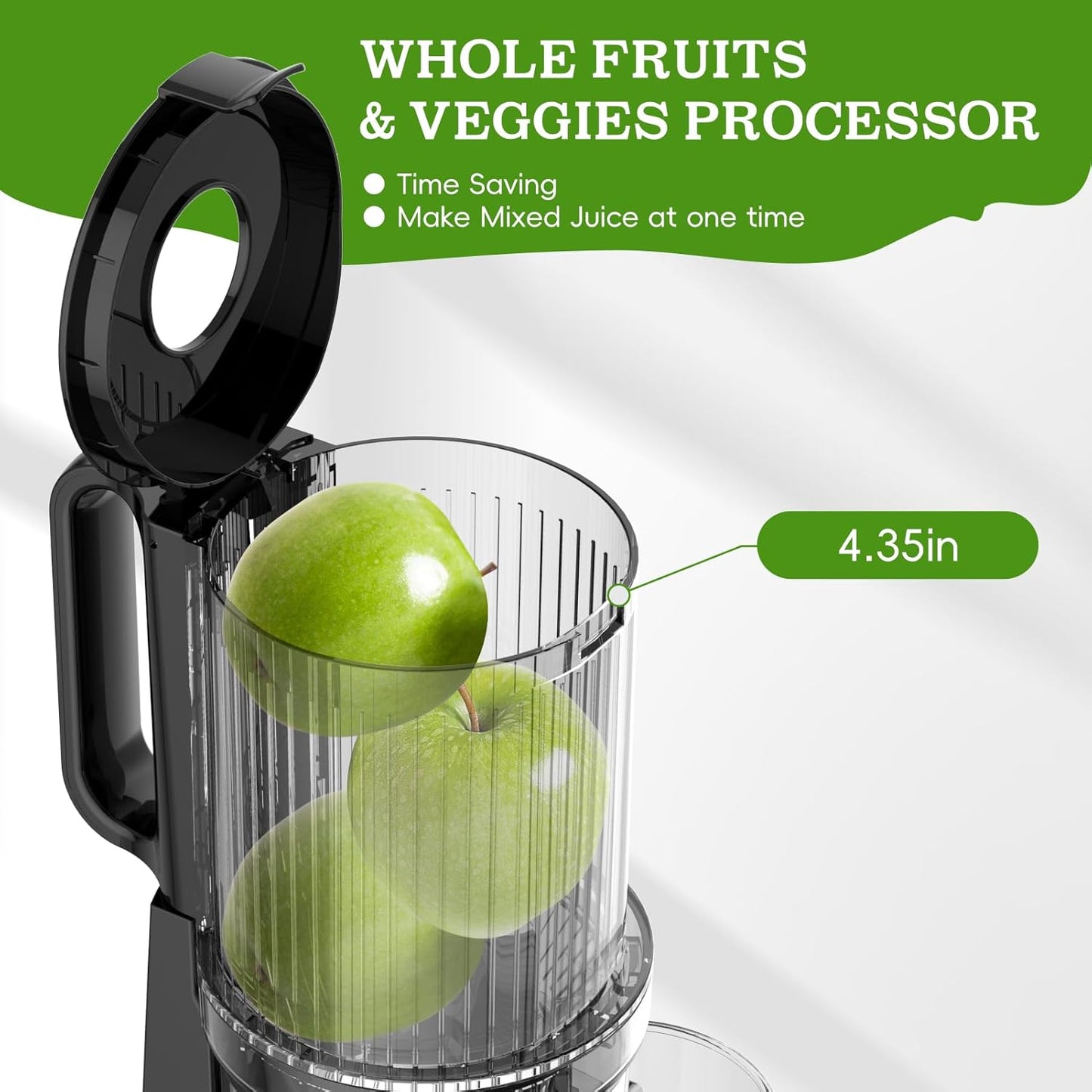 Cold Press Juicer, Juicer Machines with 4.35'' Wide Feed Chute, Stainless Steel Masticating Juicers Easy to Clean, Ergonomic Operational Panel Design, High Juice Yield, Golden Knob