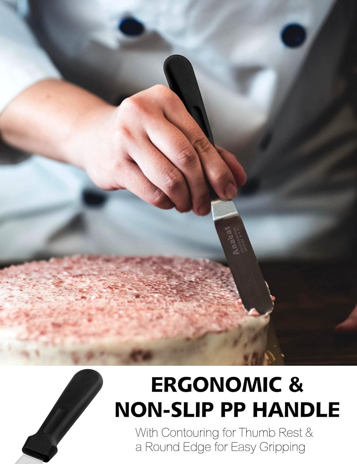 Anaeat Icing Spatulas, Set of 2 Professional Cake Angled Offset Spatula with 6", 8" Stainless Steel Blades - Thickened Frosting Knife with Durable Plastic Handle for Cake Decorating Pastry & Baking