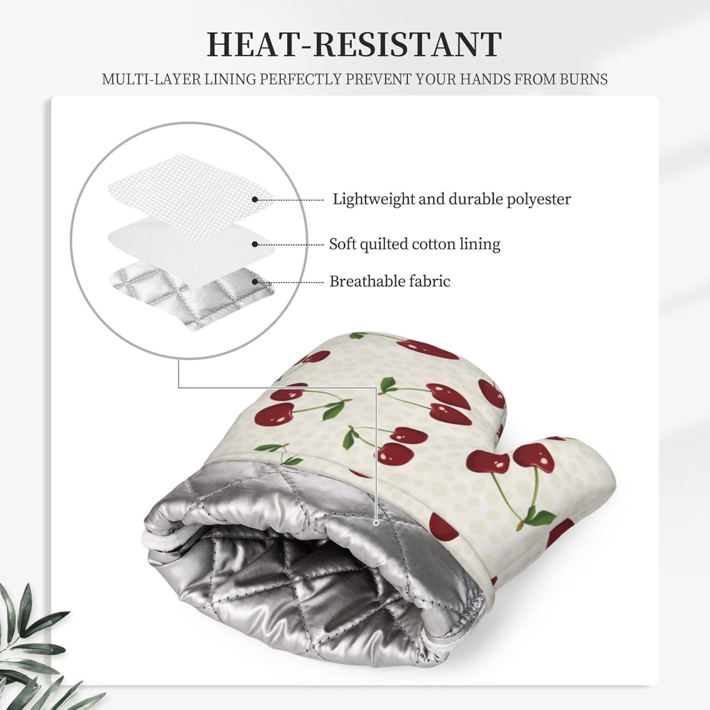 Cherry Berries Oven Mitts and Pot Holders Set of 4 Silicone Watercolor Cherries Kitchen Mitten Gloves and Non-Slip Potholders Set Heat Resistant Oven Gloves Hot Holders for Kitchen