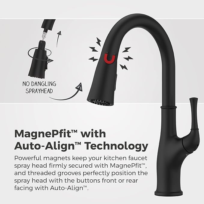 Pfister Alderwood Kitchen Faucet with Pull Down Sprayer and Soap Dispenser, Single Handle, NSF Certified, Matte Black Finish, F5297AWB