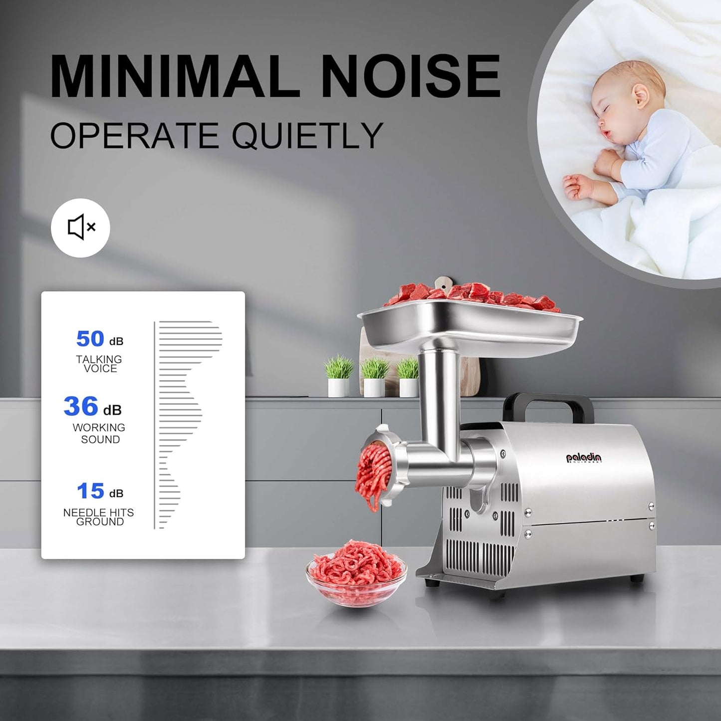 Electric Meat Grinder Machine, #8 Meat Grinders for Home Use, 0.4HP 260lbs/H Stainless Steel ETL Approved Heavy Duty Meat Mincer with Sausage Sufffer Tube