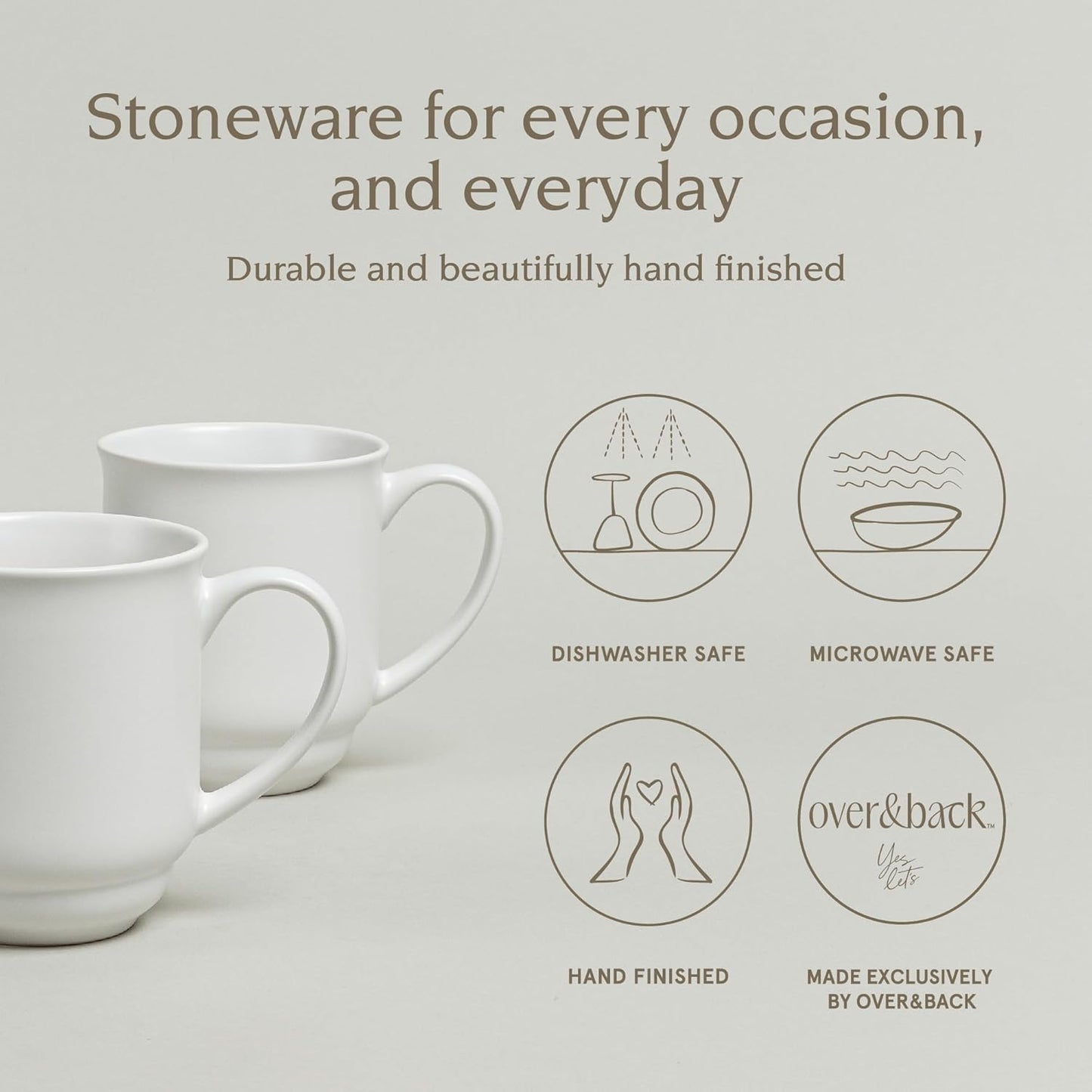 over&back Rim Stoneware Coffee Mugs - 4-Piece Mug Set - Enjoy the Perfect Cup of Coffee, Tea, Latte, and More - Semi-Matte White - 16oz