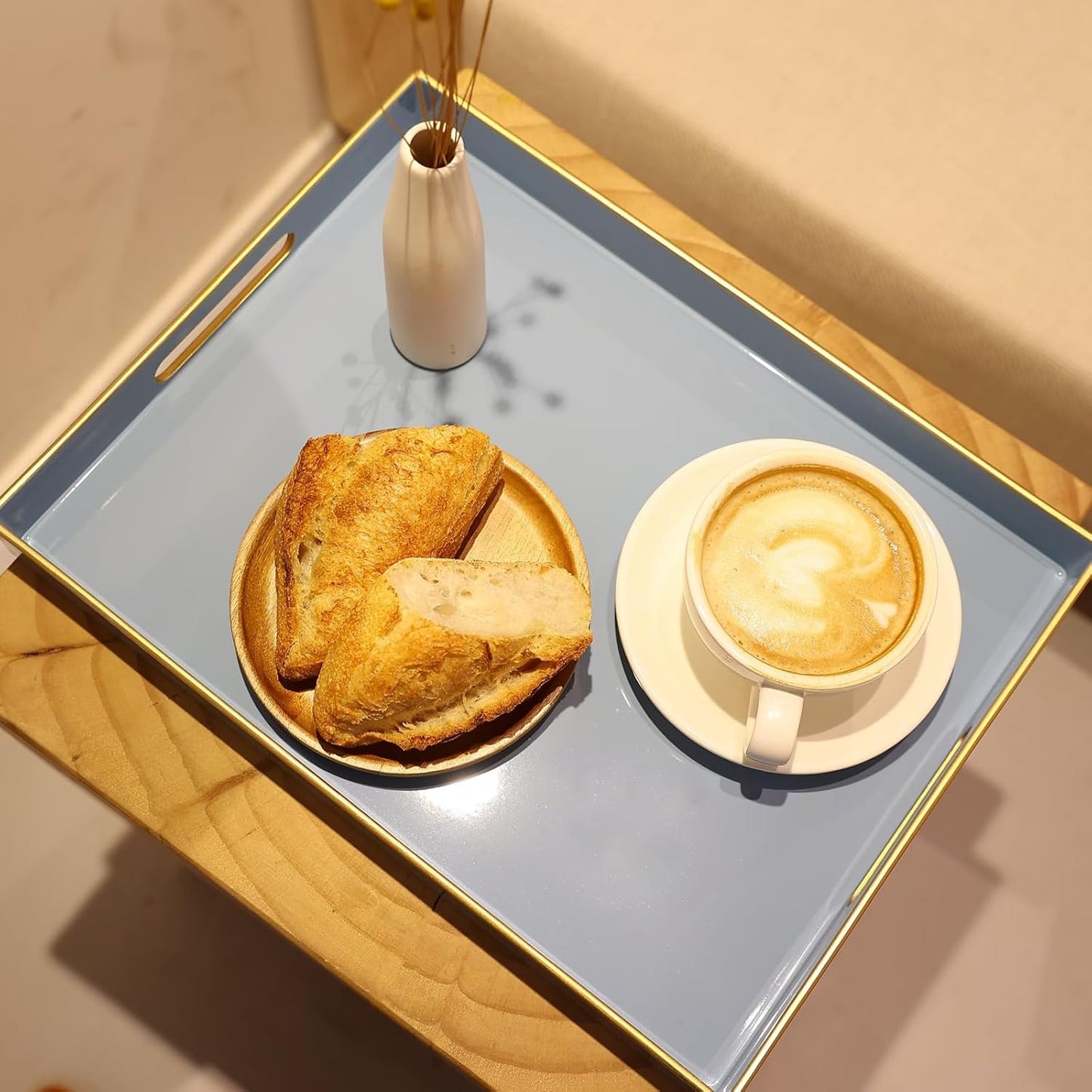 Spsyrine Blue Plastic Serving Tray for Ottoman, Coffee Table, Rectangle Decorative Tray for Entertaining, Outdoor, Living Room, Home Decor