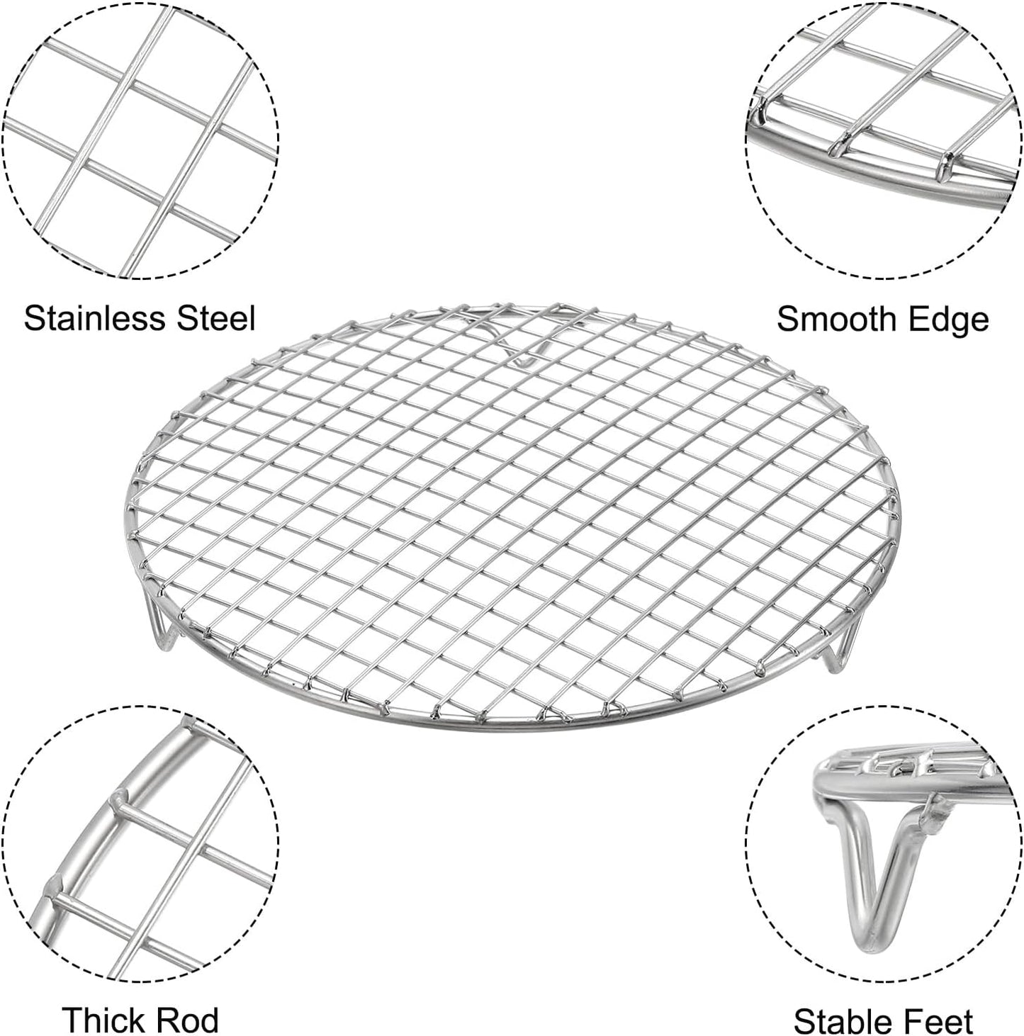 uxcell Round Cooking Rack with Legs, Dia 9.8 Inch 304 Stainless Steel Barbecue Grill for Cooking Baking Barbecue Air Fryer Racks, Silver