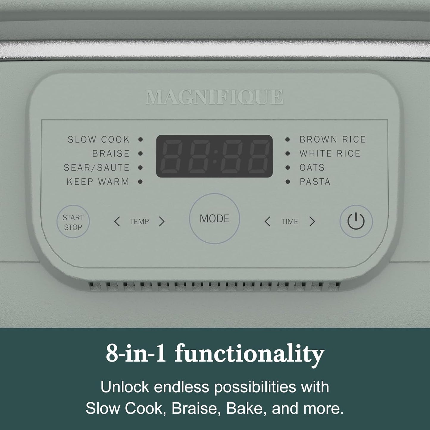 4 Quart Programmable Slow Cooker with Flexible Easy Programming, 8-in-1 Claypot Multi Cooker, Removable Crock, Nonstick, Oven Safe Pot to 450°F, Olive