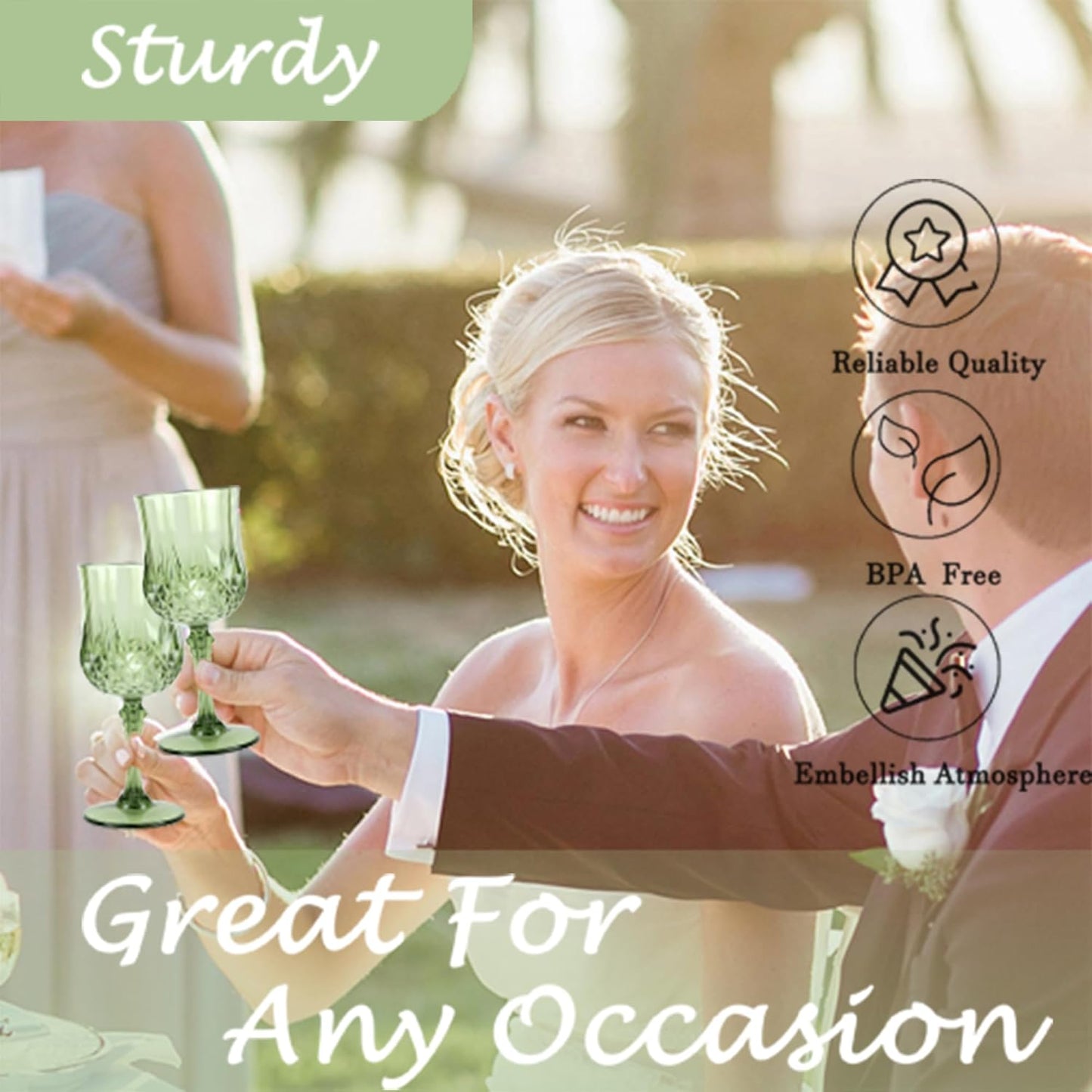 Plastic Wine Glasses，Plastic Goblets Vintage Style Cordial Drinking Glasses for Wedding Reception, Grand Event Party Supplies (24, New Green)