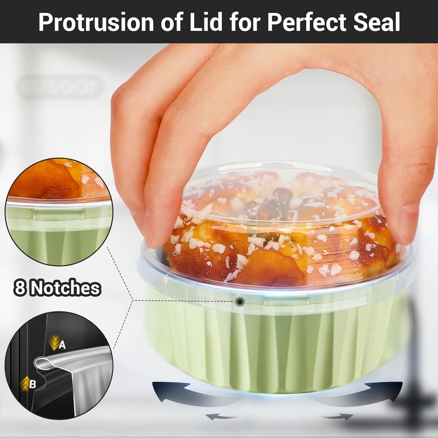 EUSOAR Foil Cupcake Wrappers, 30pcs 5oz Disposable Aluminum Foil Baking Cups Containers with Lids, Dessert Cups with Lids Mini Aluminum Cheesecake Pan Creme Brulee Ramekins-Mustard