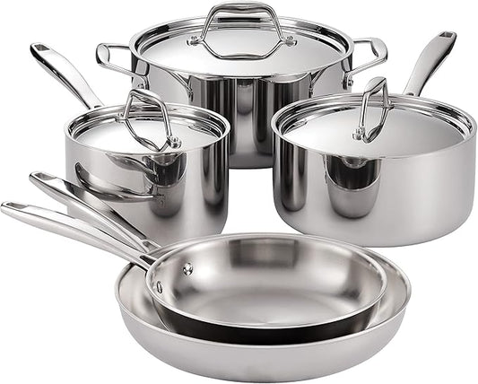Tramontina Tri-Ply Clad Stainless Steel 8-Piece Cookware Set with Lids, Pots and Pans Kitchen Set, Induction-Ready, Dishwasher-Safe, NSF-Certified, Made in Brazil