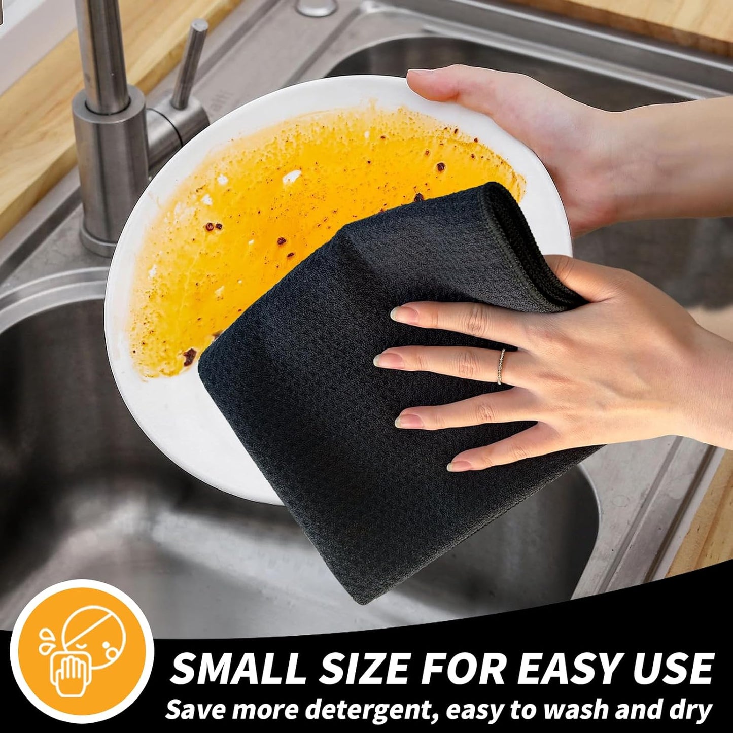 KinHwa Kitchen Washcloths for Dishes Absorbent Microfiber Dish Cloths Quick Dry Dish Rags with Poly Scour Scrub Side Ideal for Kitchen Cleaning (Black-T, 15inchx27inch 6 Pack)