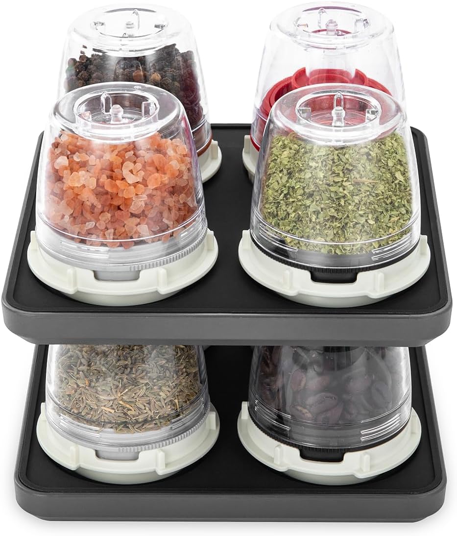 FinaMill Salt and Pepper Mill Tray, Stackable FinaPod Storage, Stylish Kitchen Accessories for Spice Grinder, Gift-Ready - Slate Quartet Stackable Tray