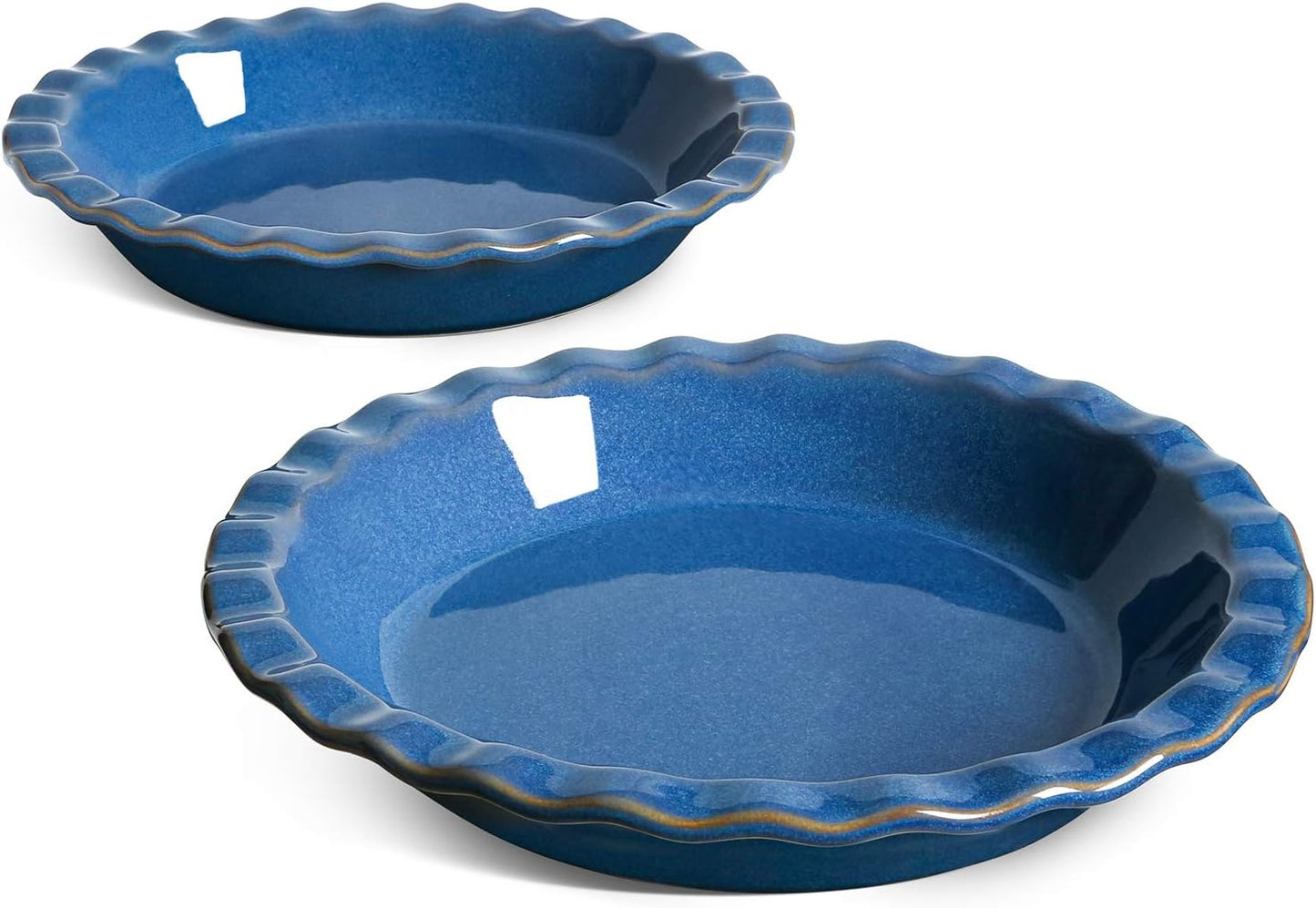 LE TAUCI Ceramic Pie Dish for Baking, 9 Inches Pie Pan for Apple Pie, Pecan Pie, 36 Ounce Pie Plate, Set of 2, Ceylon Blue