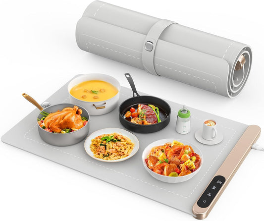 Electric Warming Tray, Food Warmers with Adjustable Temperature, Timer, Full Surface Heating, Rollable Silicone Food Warming Mat for Parties, Buffet, Family Gatherings, Daily Use