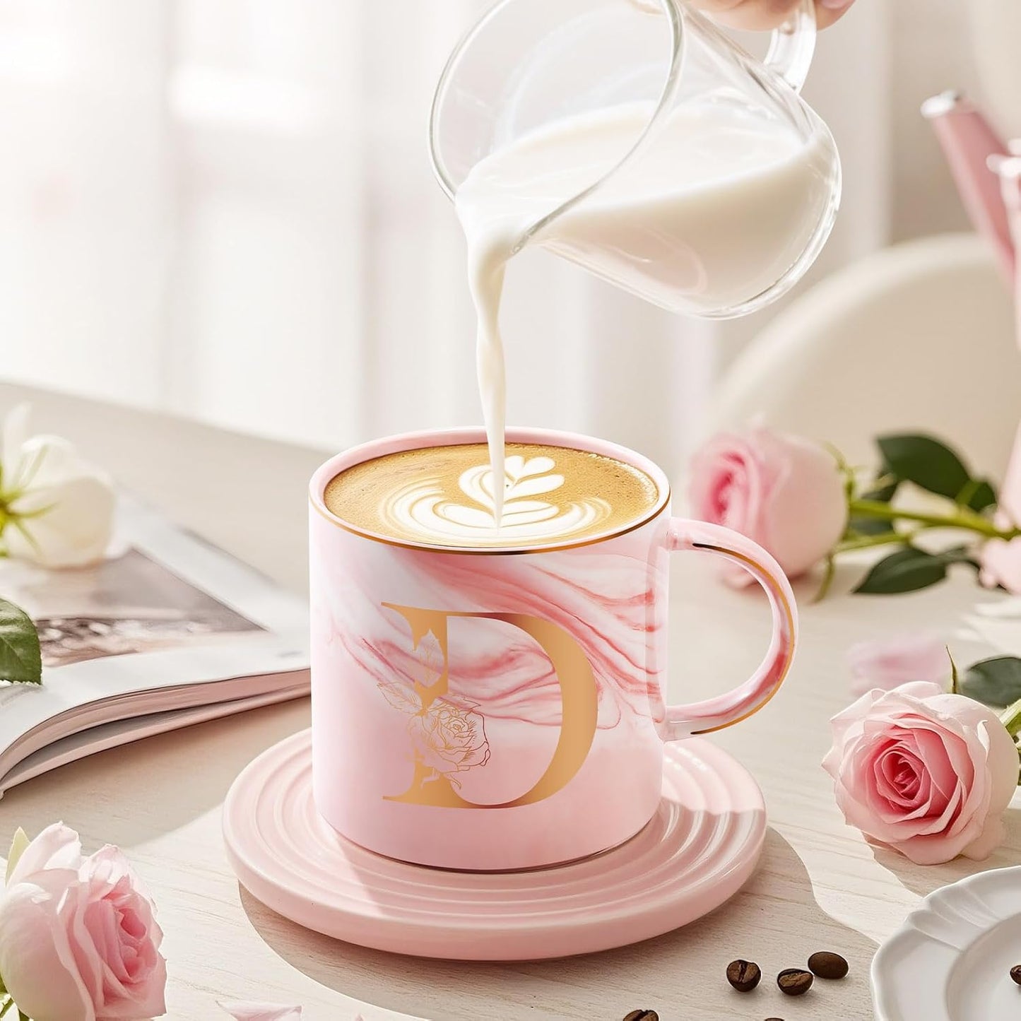 Personalized Gifts for Women Coffee Mug, Initial Customized Gift Monogrammed A-Z Coffee Mug 12 OZ, Christmas Anniversary Birthday Gifts for Women Mom Grandma Friend Sister Wife(D)