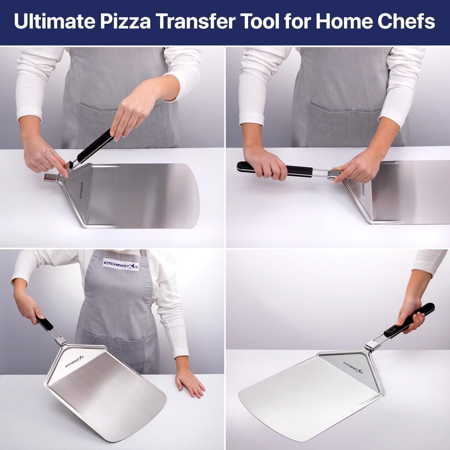 KitchenStar Stainless Steel Pizza Peel 12 inch with 10 inch Folding Handle, Medium - Spatula Paddle for Effortless Pizza Transfer & Easy Storrage - Outdoor Pizza Oven Accessories