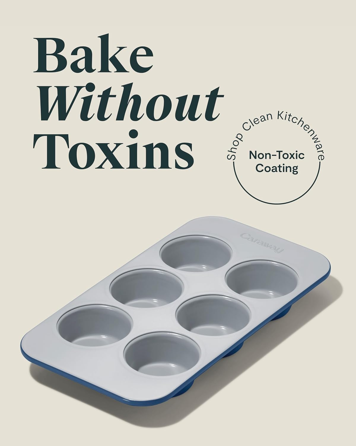 Caraway Nonstick Ceramic 6 Cup Muffin Pan – Non-Toxic, PTFE & PFOA Free – Oven Safe – Aluminized Steel Core – Small Muffin Pan for Baking Cupcakes, Muffins & More - Navy