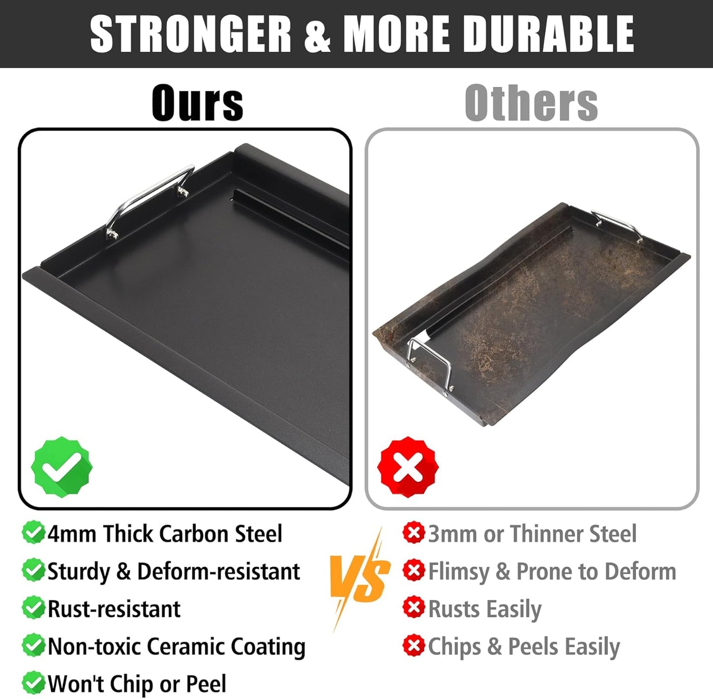 SafBbcue Full Size Griddle Inserts for Nexgrill Replacement Parts 720-0925 720-0925P 720-0925PG Flat Top Griddle for Nexgrill Parts 720-0340 720-0718A, Carbon Steel