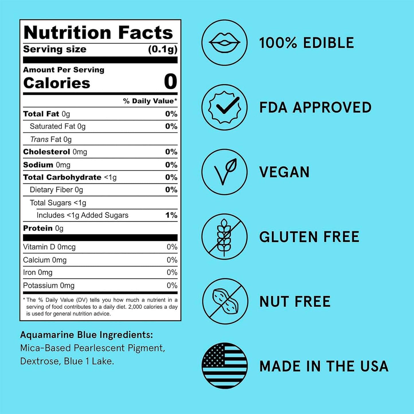 Fancy Sprinkles Aquamarine Blue Premium Edible Glitter, 100% Edible Glitter for Sparkling Food & Drinks No Taste or Texture (4gm)