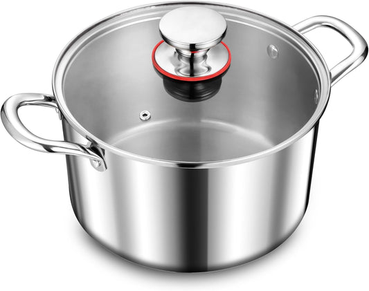Herogo 7.3 Quart Stock Pot, 18/10 Stainless Steel Cooking Pot with Lid, 7.3 QT Pasta Stockpot with Handles, Tri-Ply Stockpot for Induction Gas Electric Stove, Dishwasher Safe