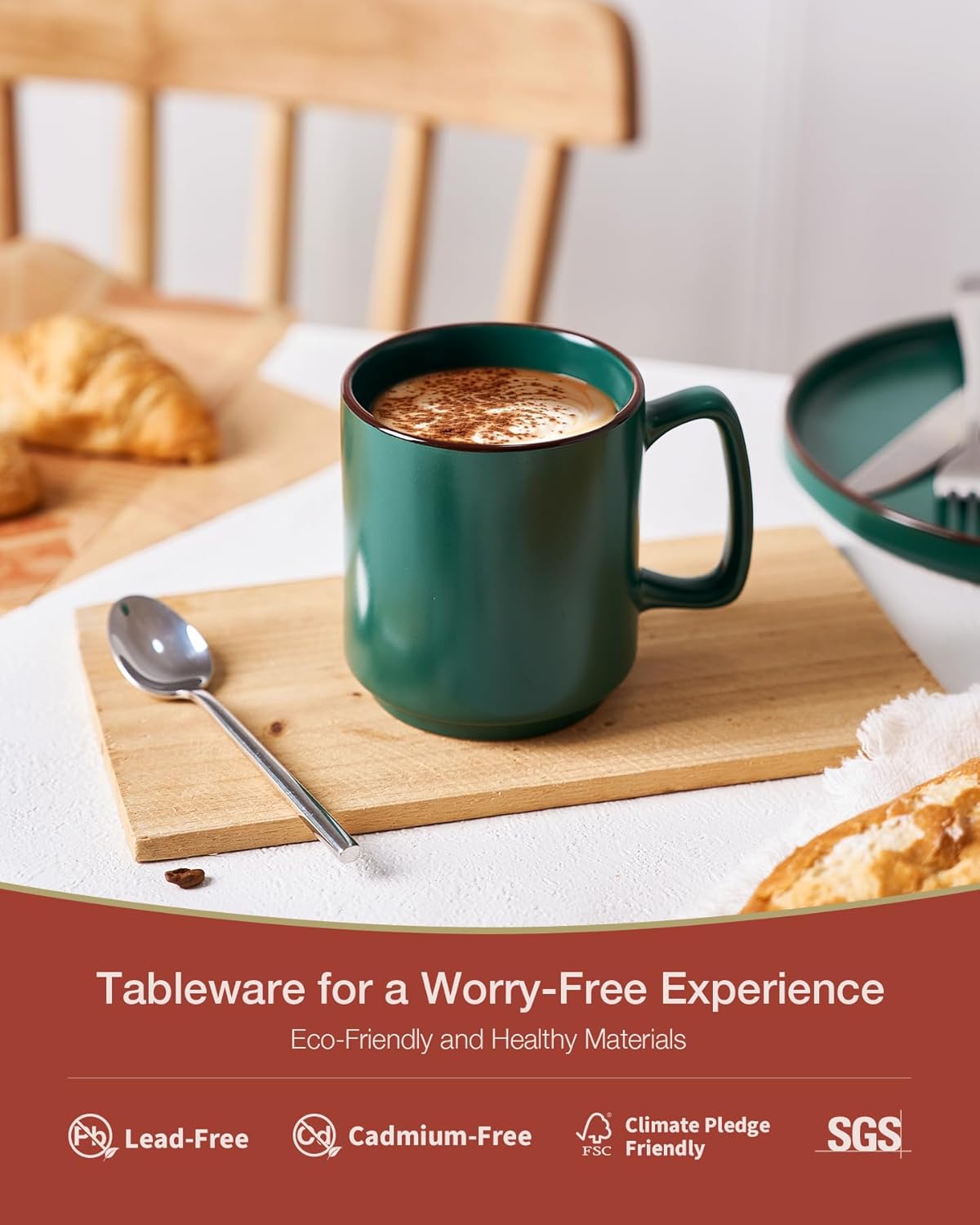 famiware Coffee Mugs Set of 6, Nebula 14oz Coffee Mugs, Ceramic Cup Set with Handle for Latte, Tea, Milk, Cappuccino, Cocoa, Dark Green