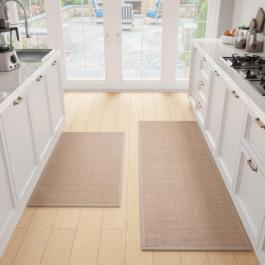 Kitchen Mat Set of 2 PCS, Cushioned Non Slip Rugs for Kitchen Floor, Absorbent Runner Comfort Standing Mats Washable for Kitchen, Office, Home (Camel, 17.3"x47"+17.3"x30")