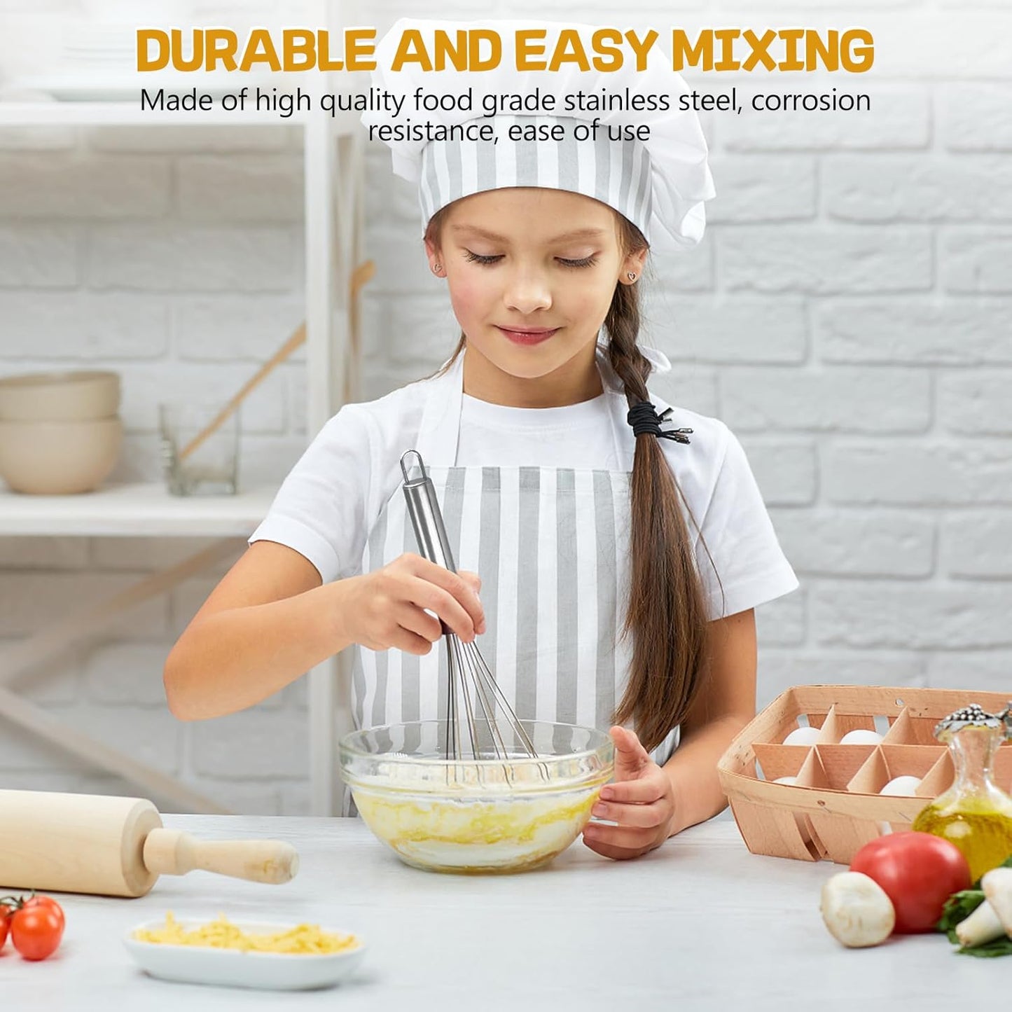 NileHome Stainless Steel Whisk Set 8" 10" Hand Blender + 12" Semi-Automatic Rotary Kitchen Whisk Kitchen Wisk Wire Whisks for Cooking, Whisking, Blending, Beating, Stirring- 3 Pack...