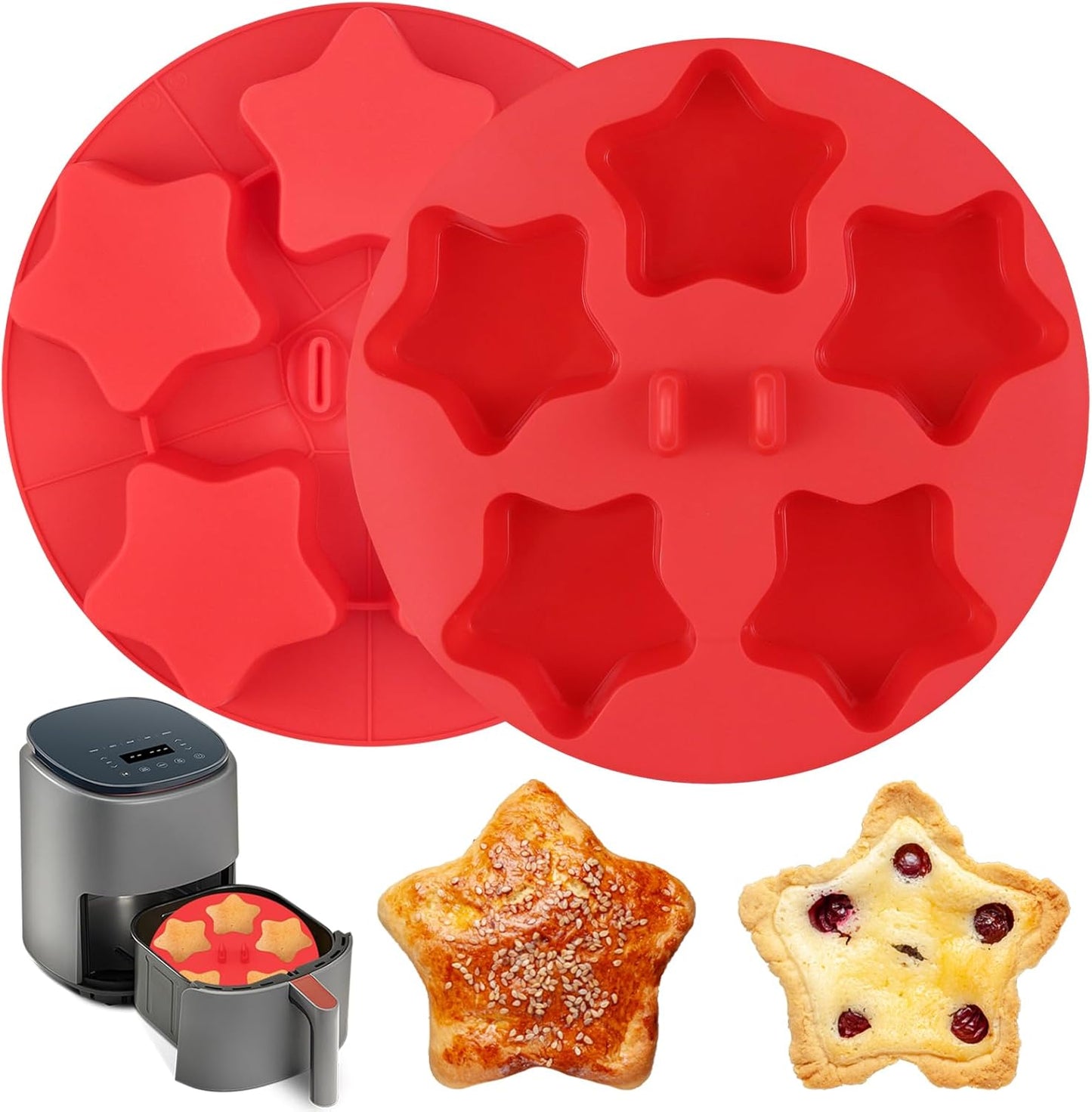2Pcs Silicone Air Fryer Muffin Pan for Baking with Star Shape, 5 Cups Silicone Cupcake Pans Non Stick Egg Bites Mold, Muffin Tins for Oven Instant Pot Toaster Dishwasher