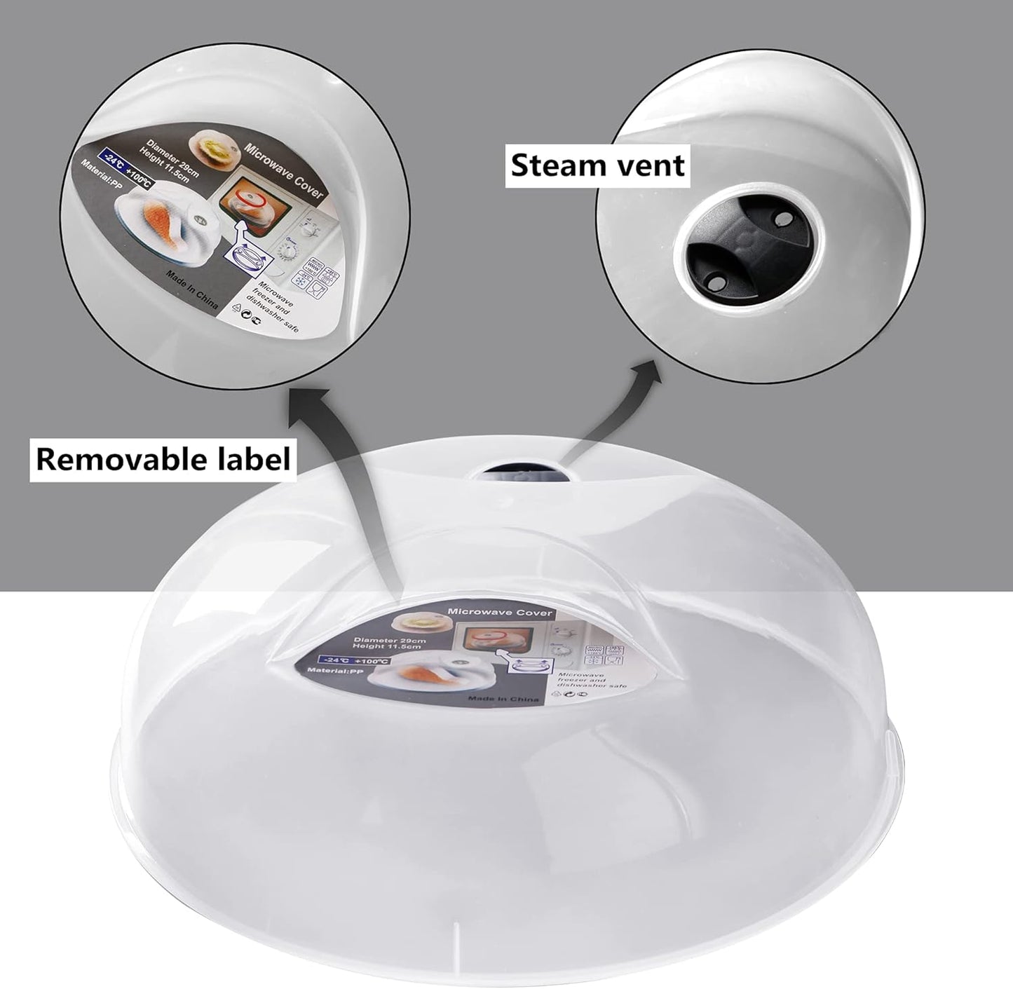 Microwave Splatter Cover for Food Large Microwave Plate Cover Guard Lid with Steam Vents, 1.5 Inch BPA Free & Dishwasher Safe-Grey