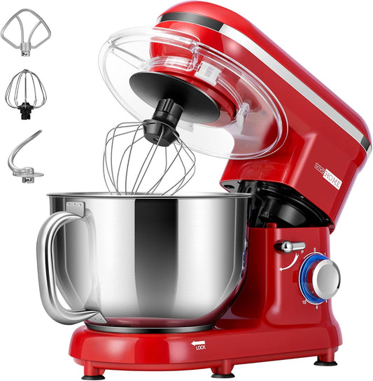 VIVOHOME Stand Mixer, 660W 10 Speed 6 Quart Tilt-Head Kitchen Electric Food Mixer with Beater, Dough Hook, Wire Whip and Egg Separator, Red