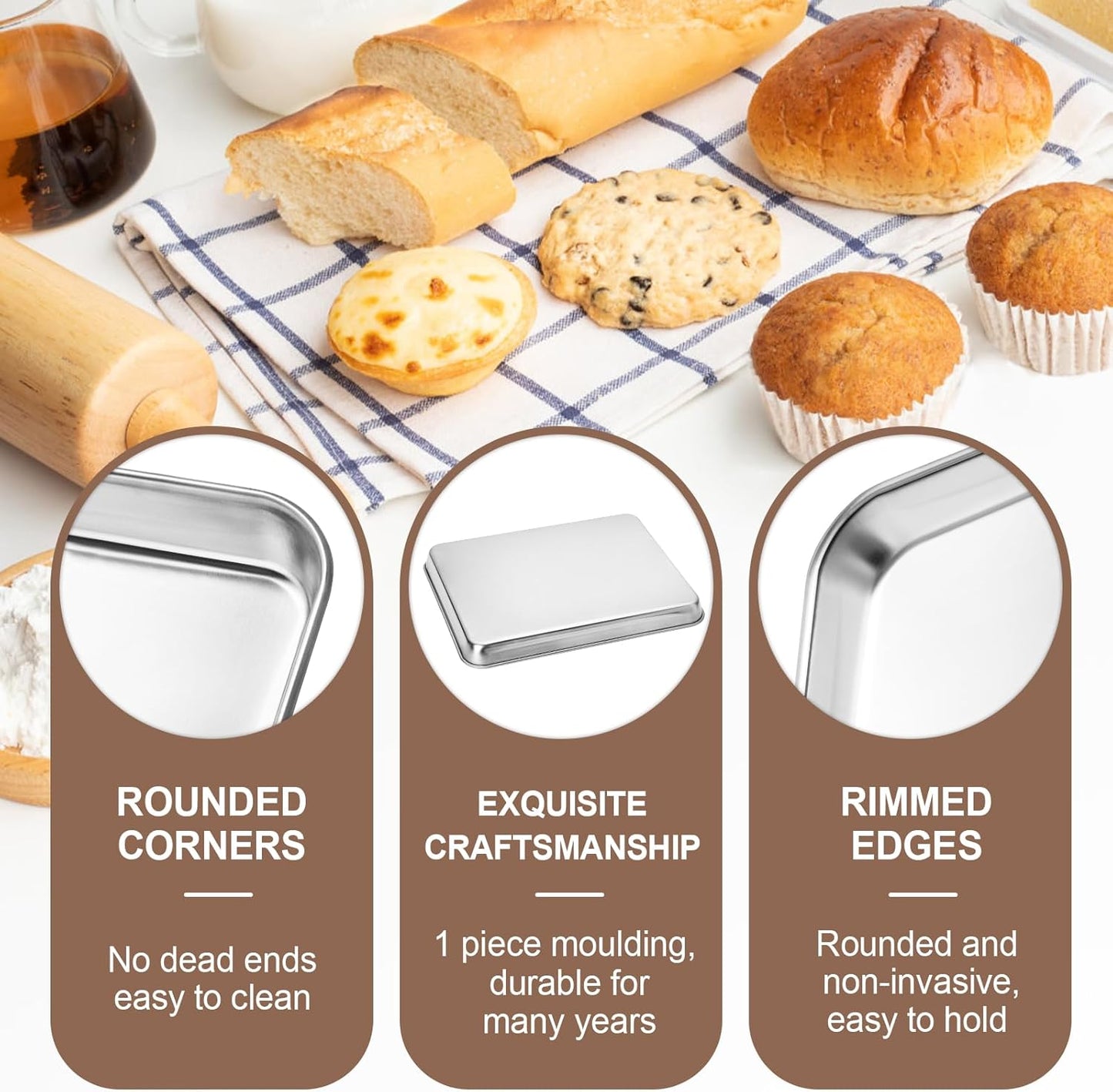 Baking Sheets Set of 2, HKJ Stainless Steel Cookie Sheet Baking Sheet Pan, 12inch/16inch Toaster Oven Pans, Non Stick & Rust Resistant & Easy Clean