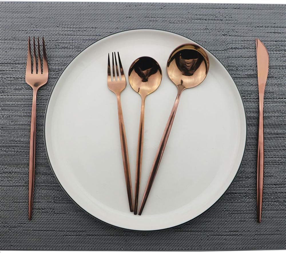 Rose Gold Silverware Set, JASHII 30-Piece Stainless Steel Flatware Cutlery Set for 6, Elegant Hourglass Polished Mirror Finish, Ideal for Home Hotel Wedding Festival Party, Dishwasher Safe