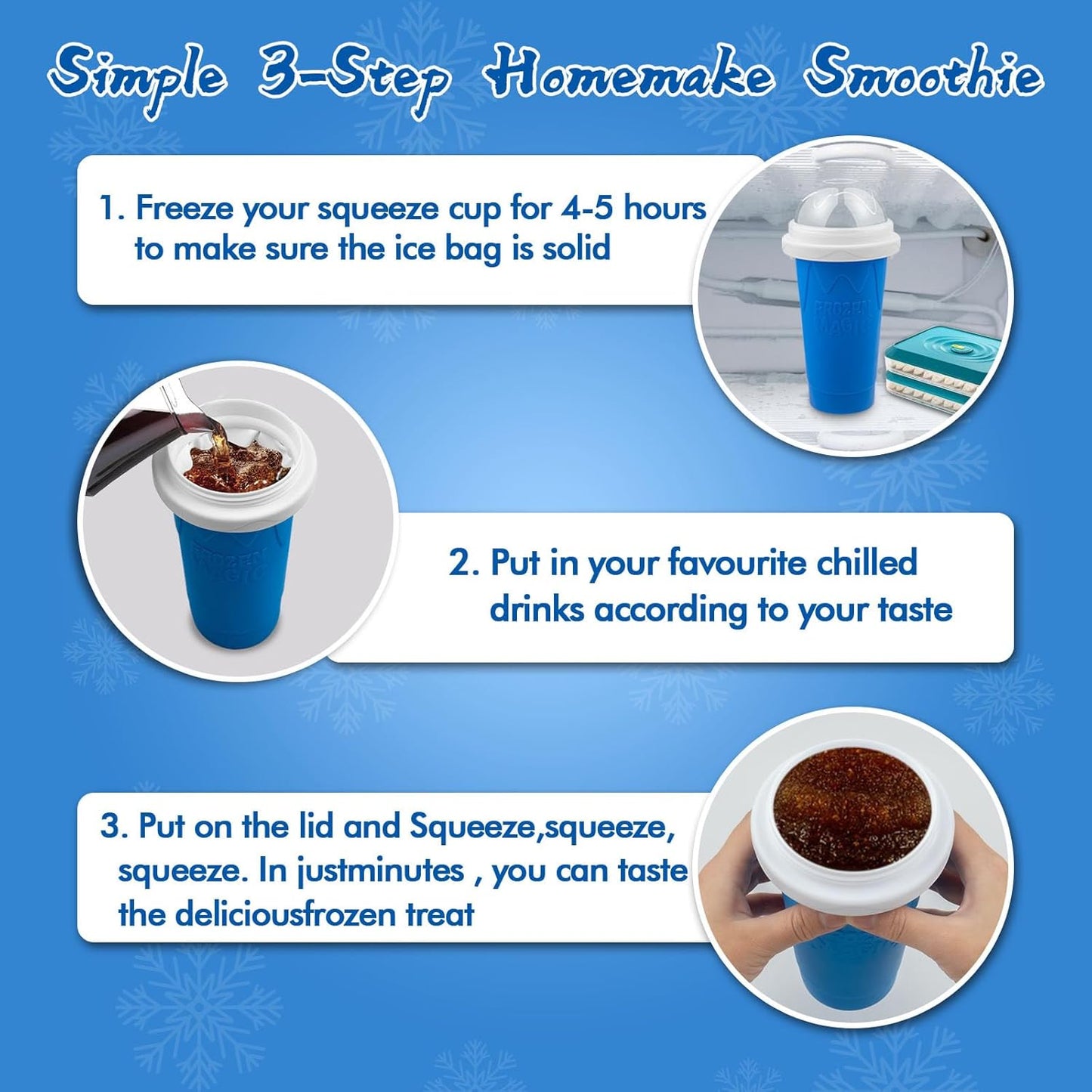 Slushie Maker Cup, Quick Frozen Magic Cups for Homemade Milk Shake Ice Cream Maker, Double Layer Squeeze Slushy Maker Cup, Birthday Gifts for Kids,Friends,Family (Bule)