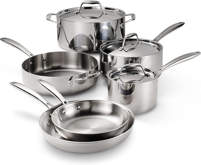 Tramontina Tri-Ply Clad Stainless Steel 9-Piece Cookware Set with Lids, Pots and Pans Kitchen Set, Induction-Ready, Dishwasher-Safe, NSF-Certified