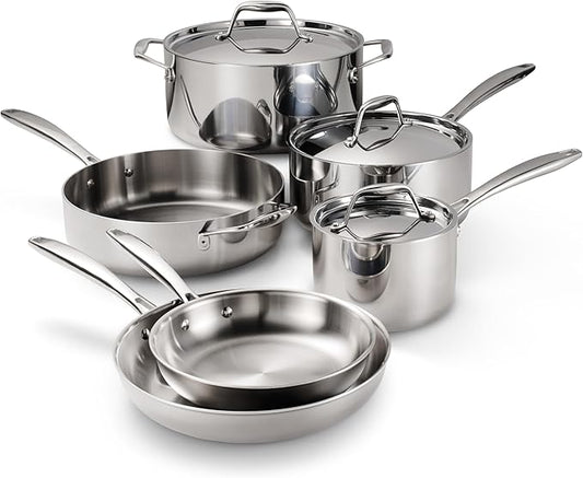 Tramontina Tri-Ply Clad Stainless Steel 9-Piece Cookware Set with Lids, Pots and Pans Kitchen Set, Induction-Ready, Dishwasher-Safe, NSF-Certified